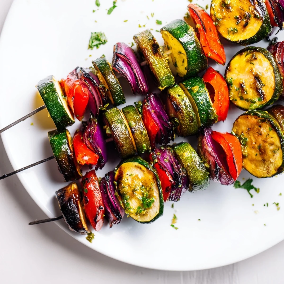 Grilled Garlic Butter Zucchini Skewers with charred edges and buttery garlic aroma