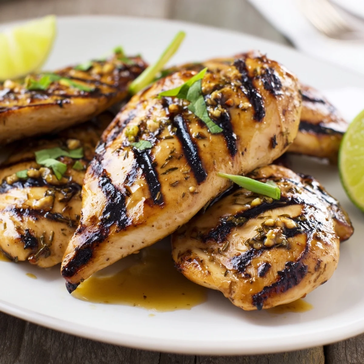 Key West Grilled Chicken glazed with honey-lime, charred grill marks, cilantro garnish