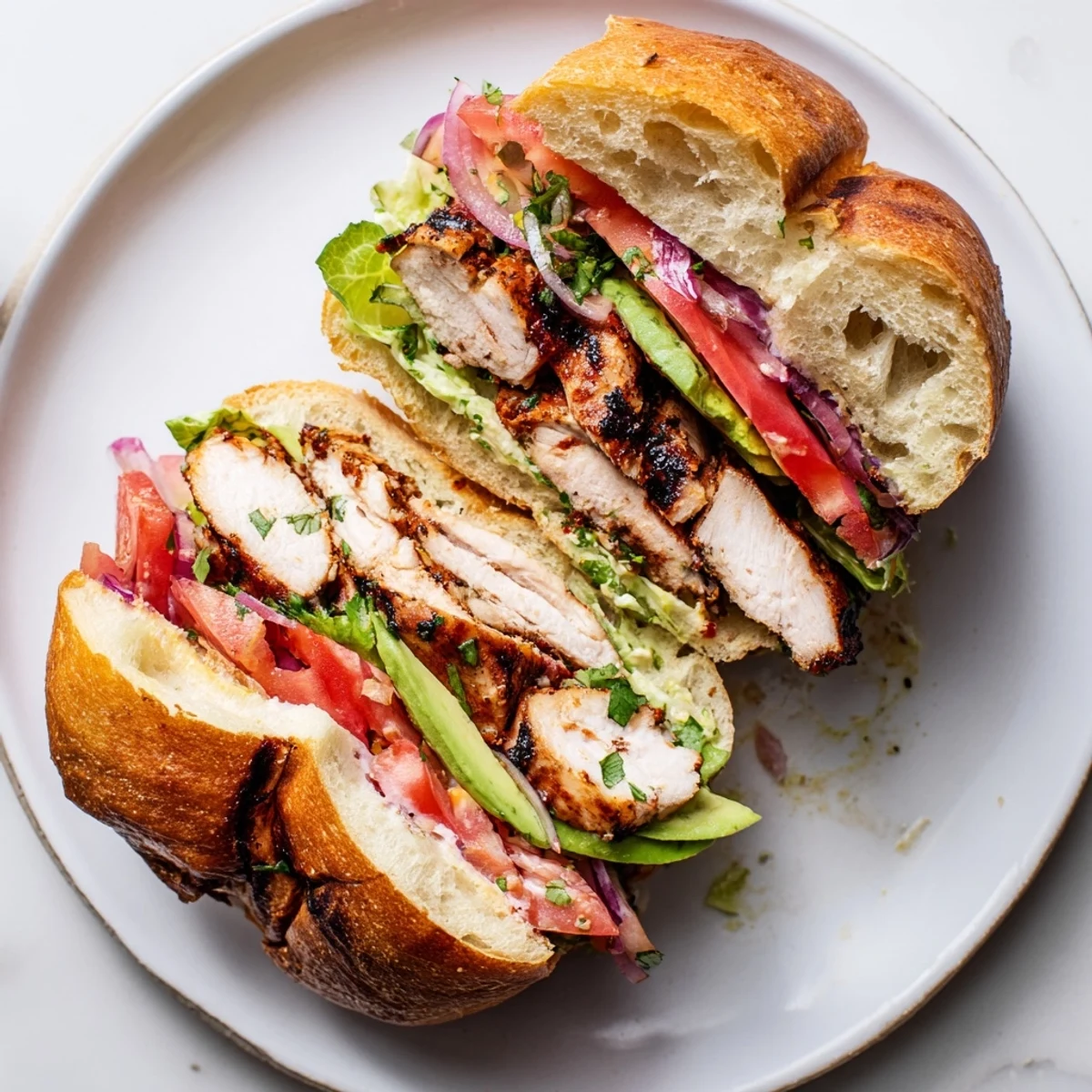 Juicy Chipotle Grilled Chicken With Avocado Sandwich on toasted roll, lime mayo