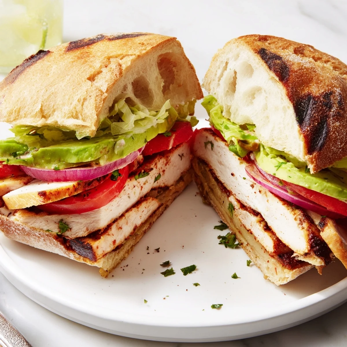 Weeknight dinner Chipotle Grilled Chicken With Avocado Sandwich layered with crisp romaine