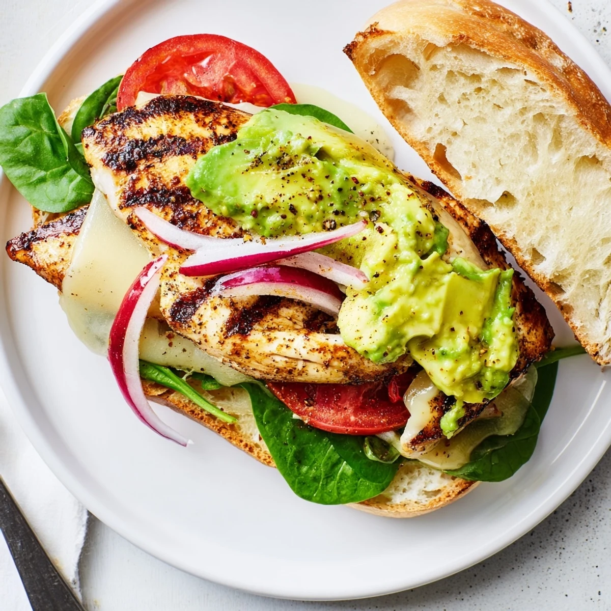 Grilled Chicken Avocado Sandwich Recipe with juicy charred chicken and creamy avocado  