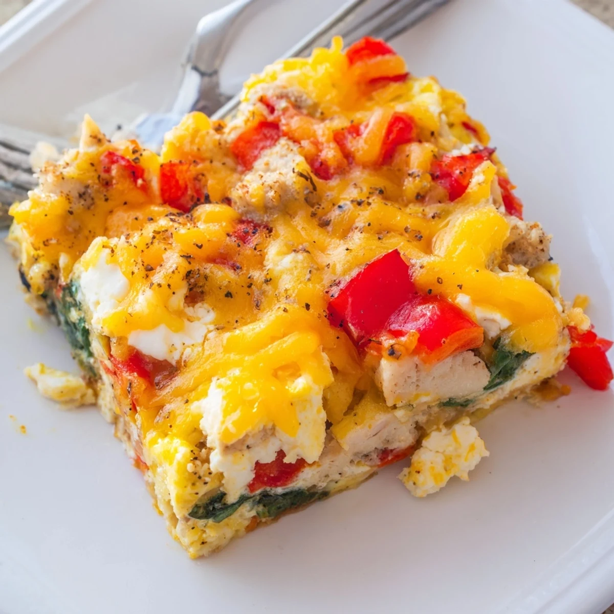 Golden brown High Protein Egg Casserole Recipe steaming, cut into warm squares