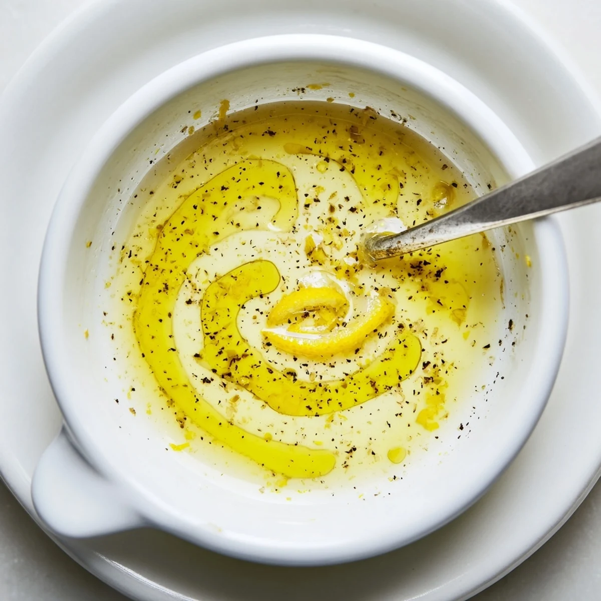 Ina Garten Lemon Vinaigrette Dressing drizzled over mixed greens, bright lemon aroma
