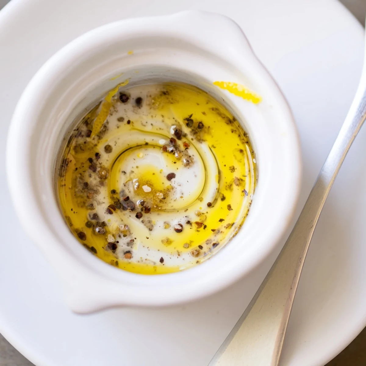 Bright Ina Garten Lemon Vinaigrette Dressing in a jar, emulsified, ready to toss