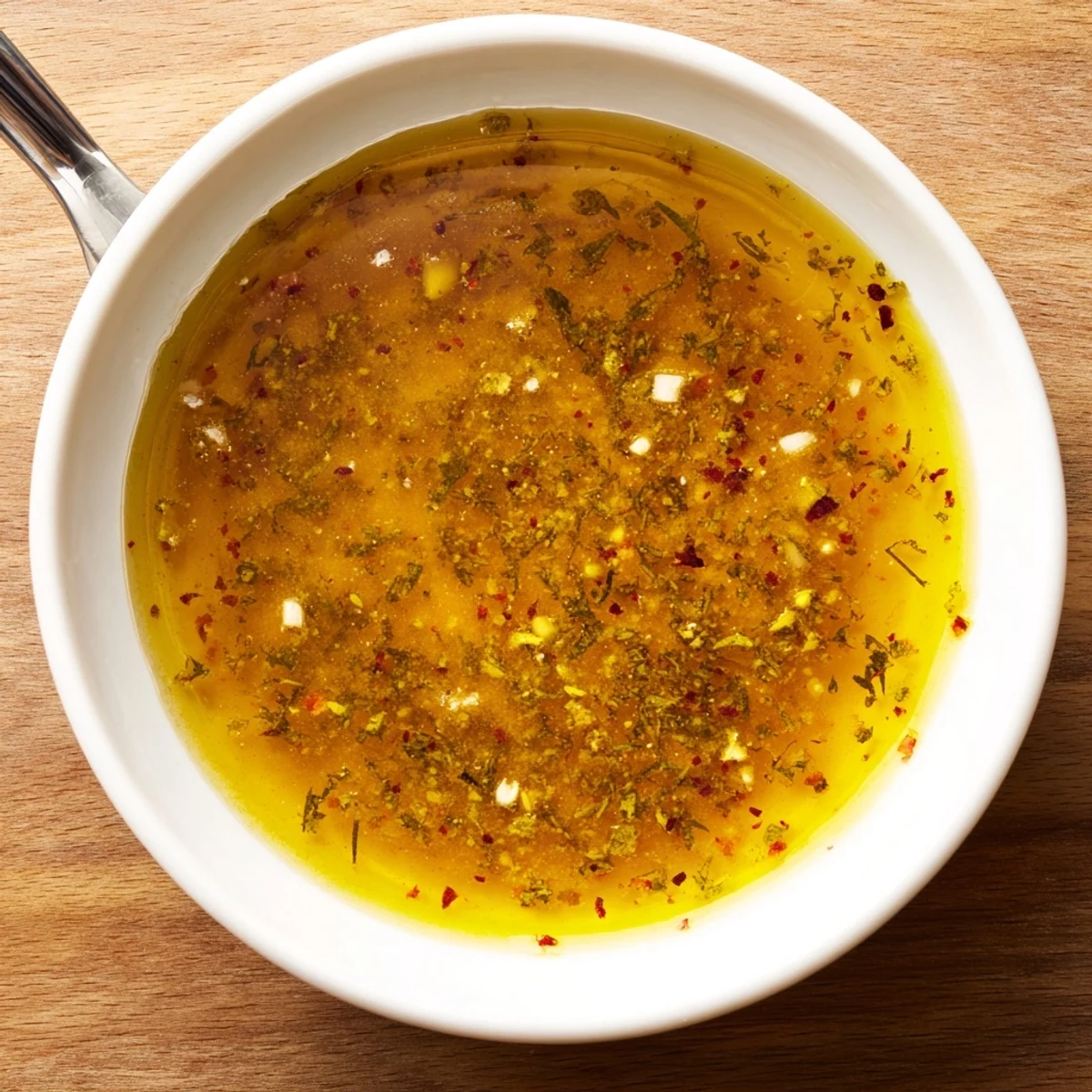 Italian Vinaigrette glistening with herbs, zesty lemon, ideal over mixed greens