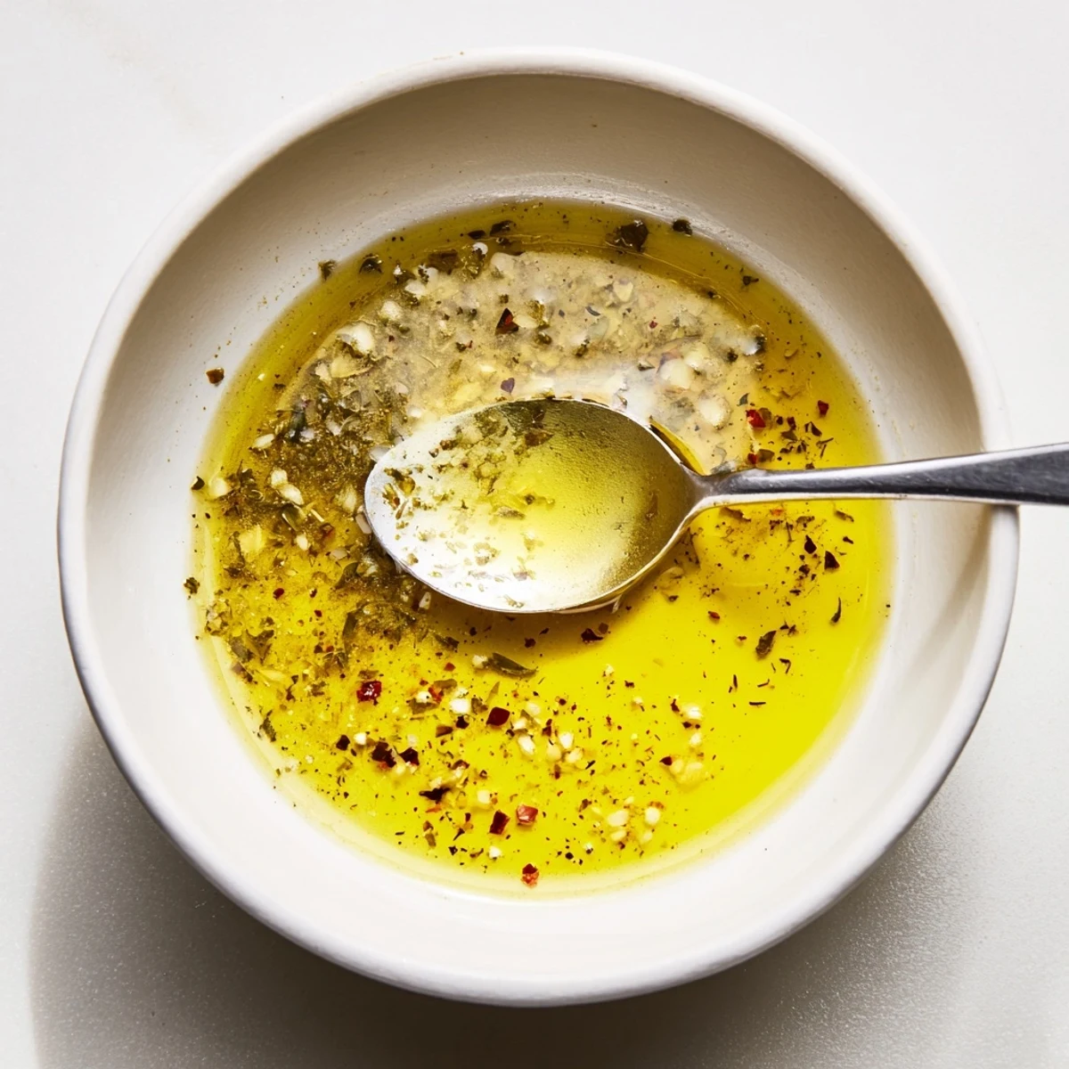 Homemade Italian Vinaigrette in a jar, bright vinegar aroma, perfect for grilling