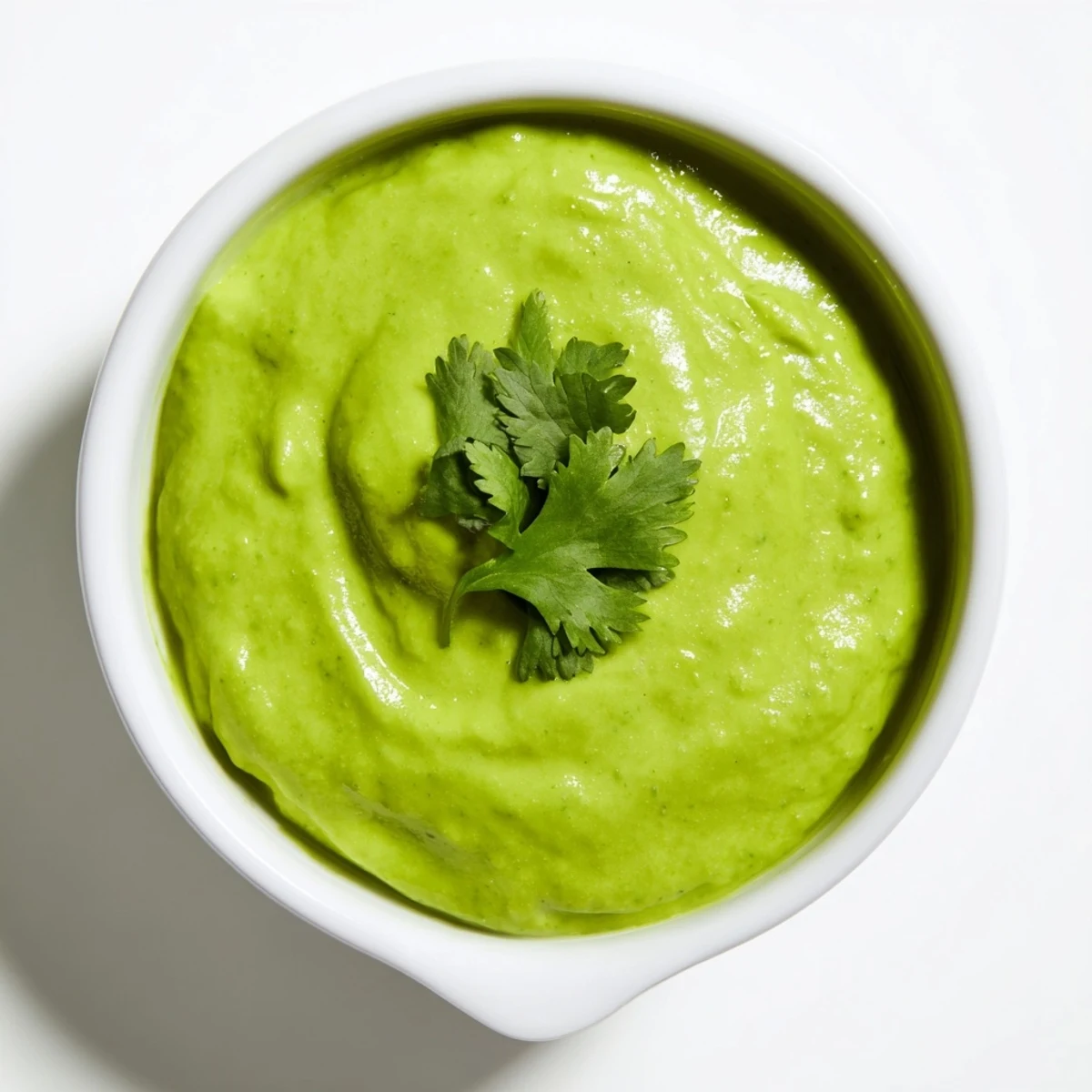 Creamy Peruvian green sauce aji verde drizzled over grilled chicken with fresh herbs