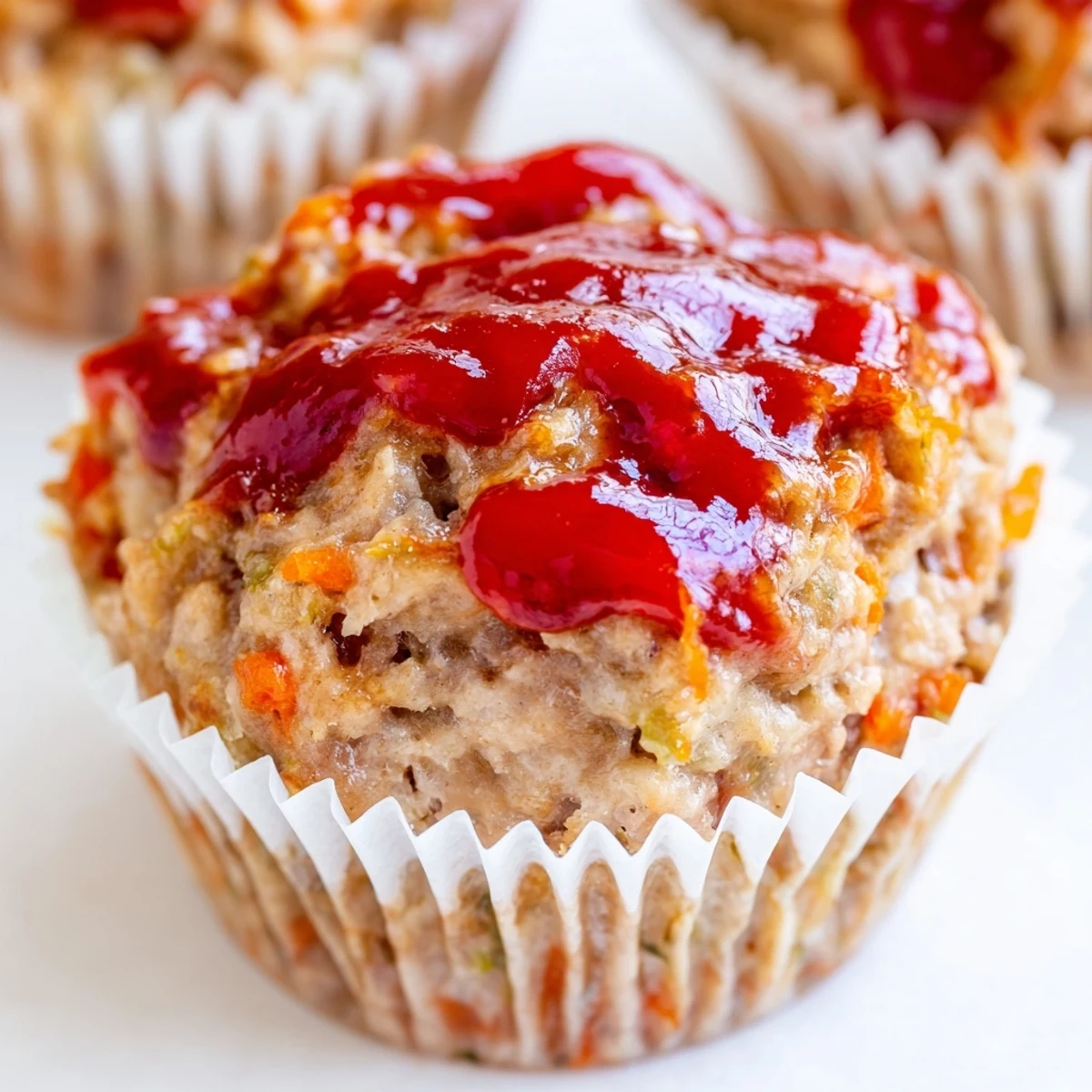 Golden glazed turkey meatloaf muffins topped with sweet ketchup brown sugar glaze