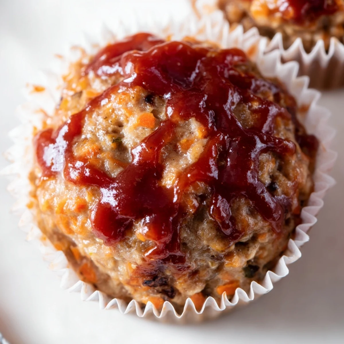 Individual portion sized turkey meatloaf muffins fresh from the muffin tin with caramelized tops