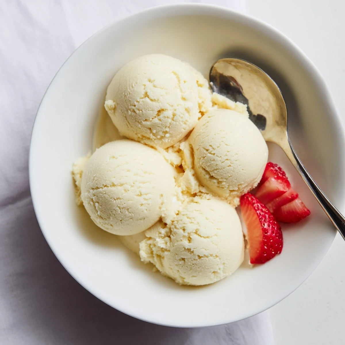 Rich vanilla ice cream swirled in an elegant dessert bowl topped with chocolate sauce