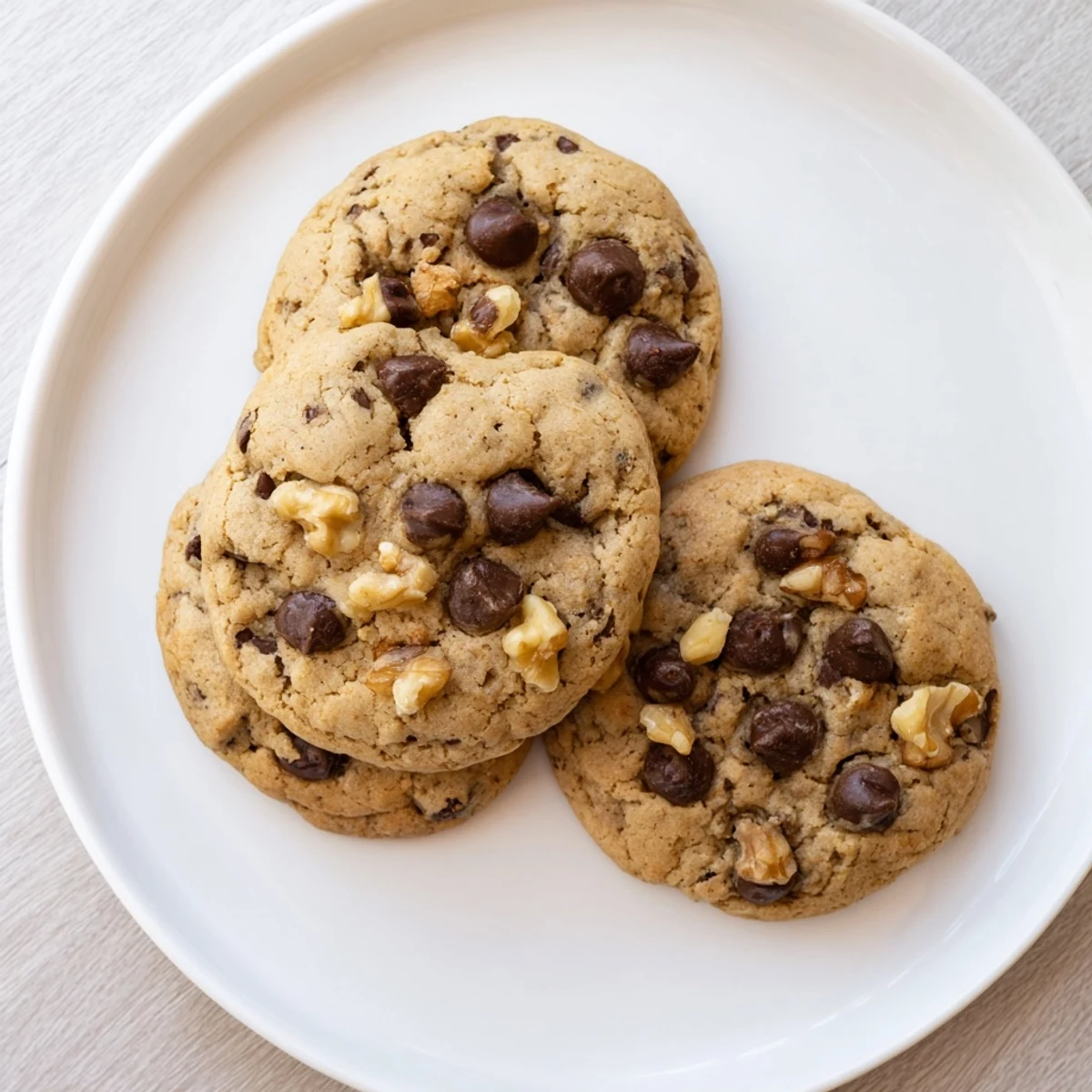 Chewy maraschino cherry chocolate chip cookies stacked on white plate with cherry pieces visible throughout dough