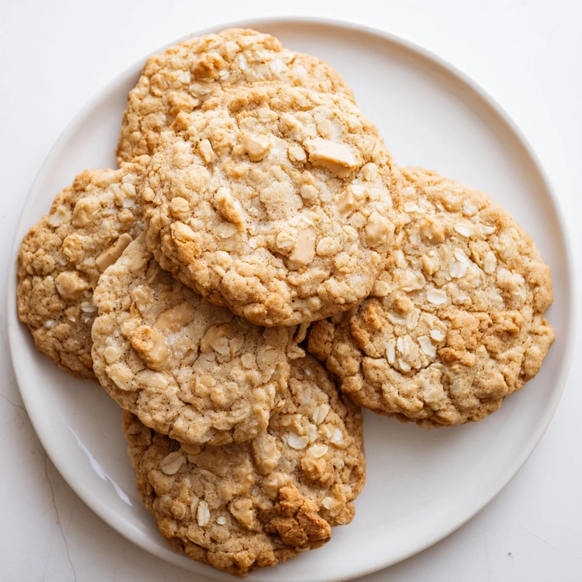 Chewy Biscoff oatmeal Lotus cookies stacked on a white plate, dusted with cinnamon