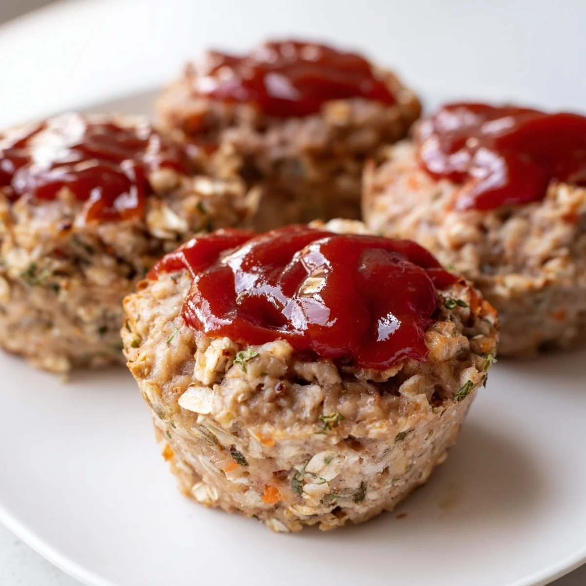 Baked turkey meatloaf muffins with glazed tops arranged in metal muffin pan for dinner