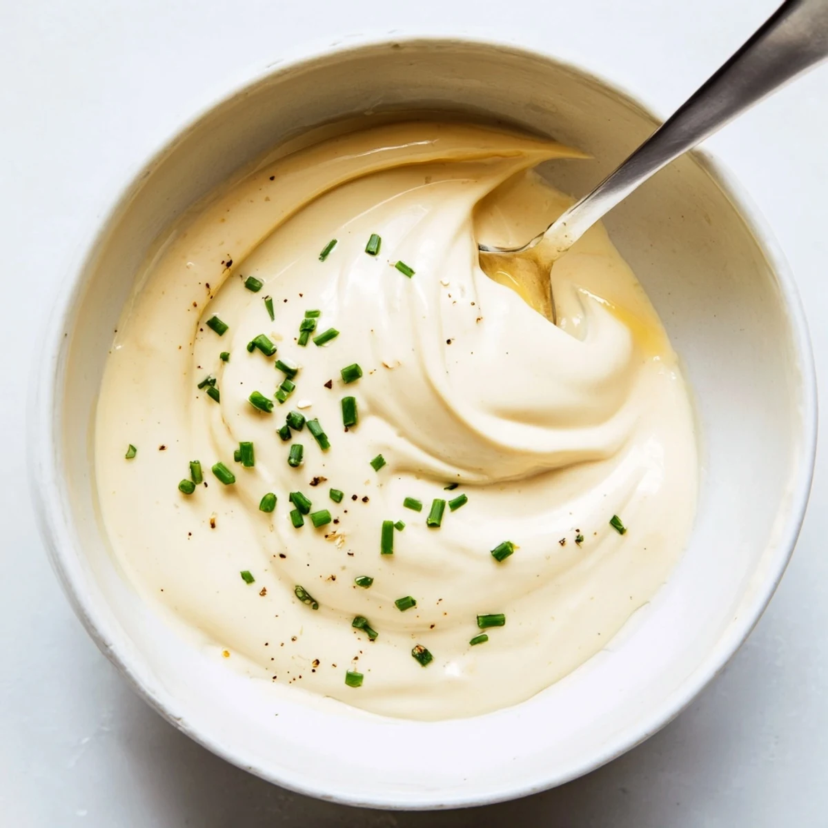 Creamy Tangy Sauce glistening in bowl, silky texture, lemony aroma.  