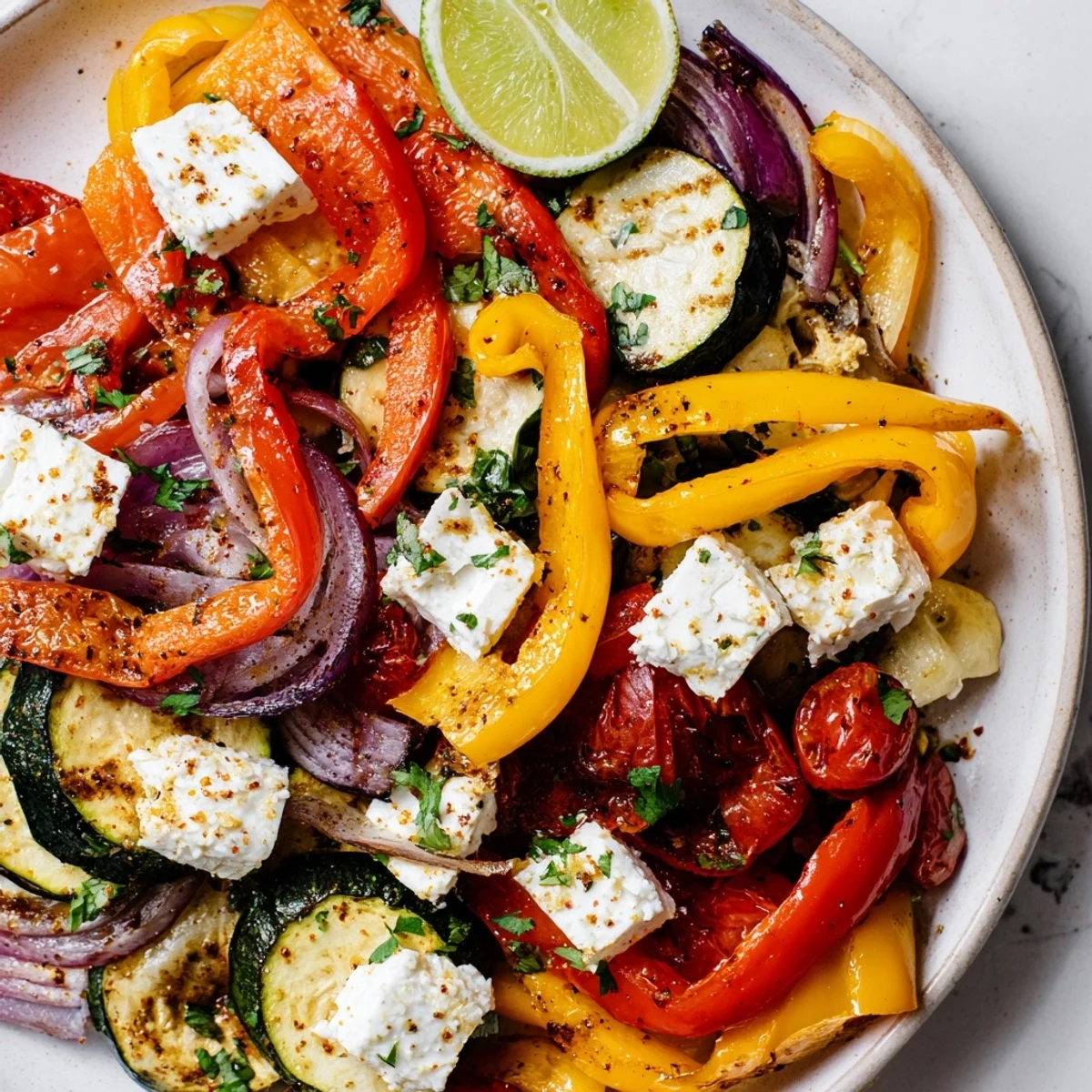 Warm tortillas piled beside Tajin Feta Sheet Pan Fajitas, avocado optional.