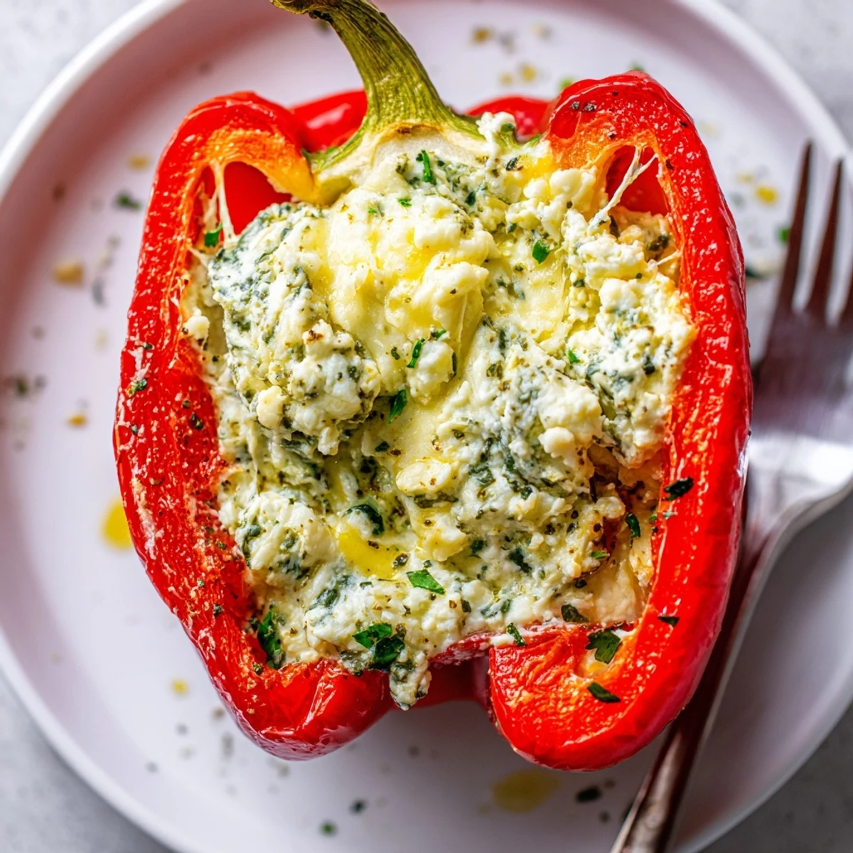 Herby Ricotta Stuffed Peppers, oven-baked until golden, steaming and fragrant