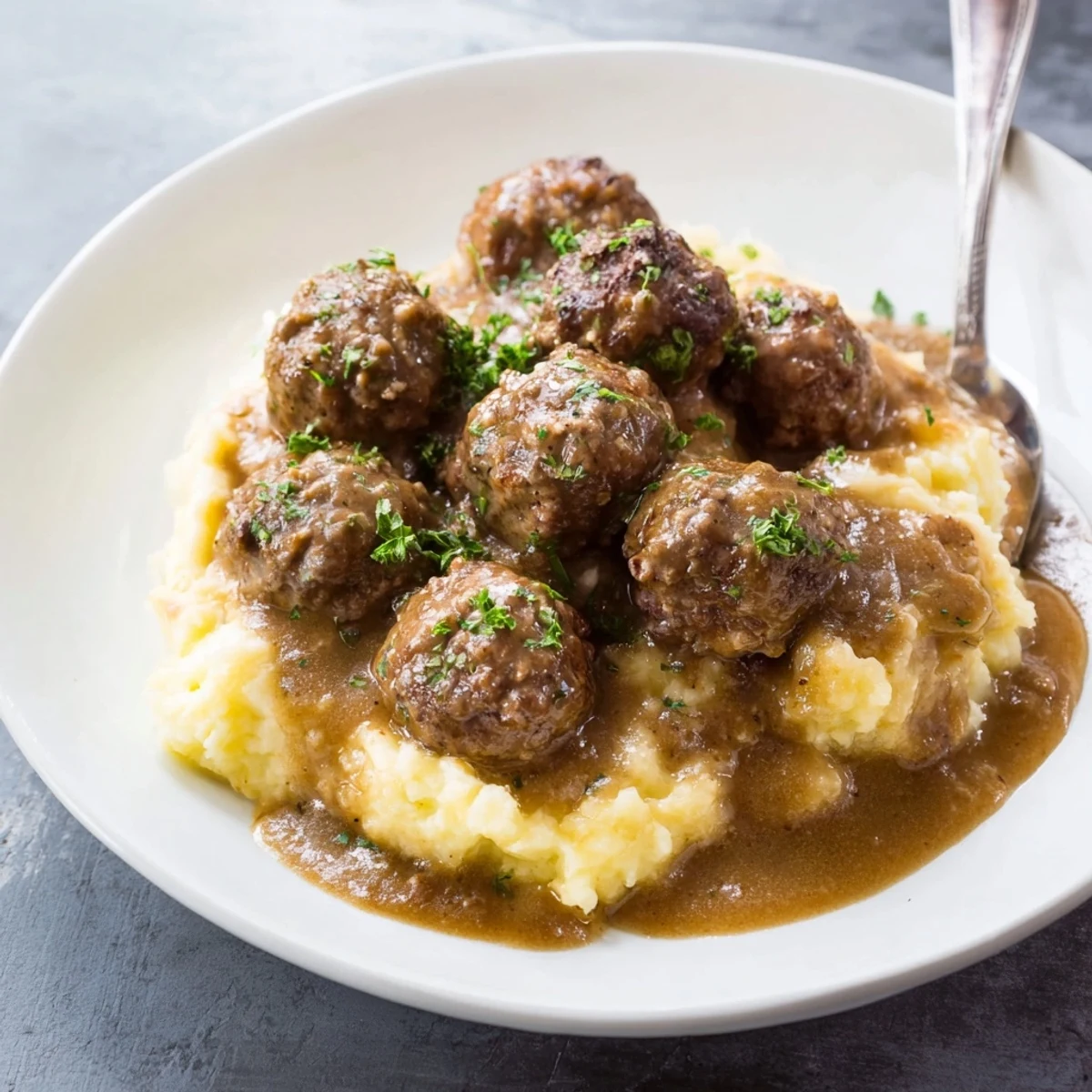 Slow-simmered Crockpot Meatballs Gravy with tender beef meatballs and savory mushrooms.