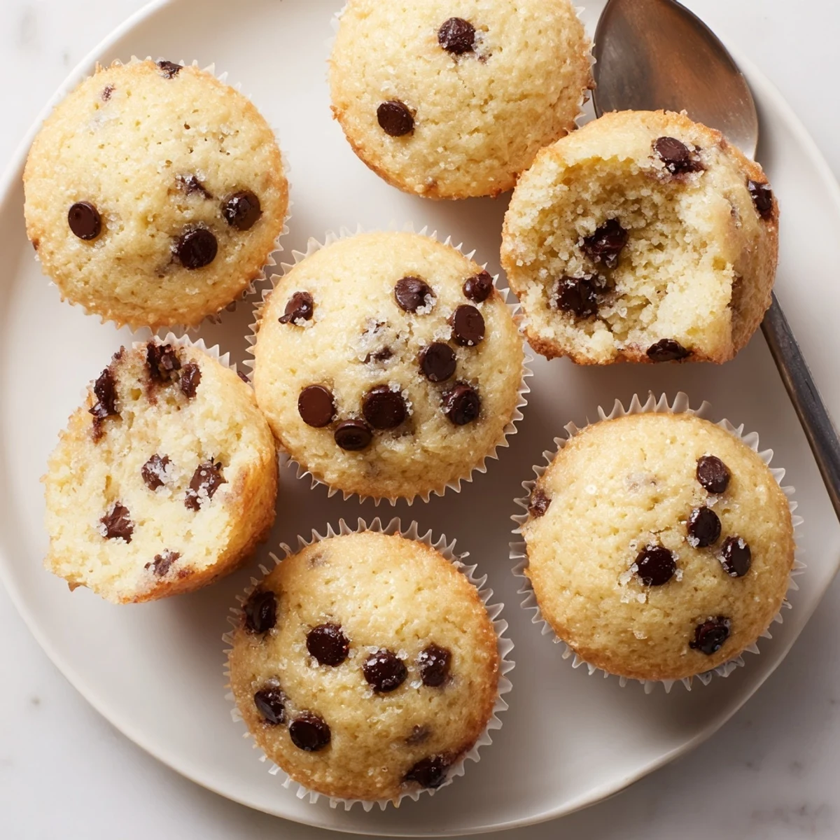 A tray of Little Bites Mini Muffins, warm, buttery, chocolate-studded