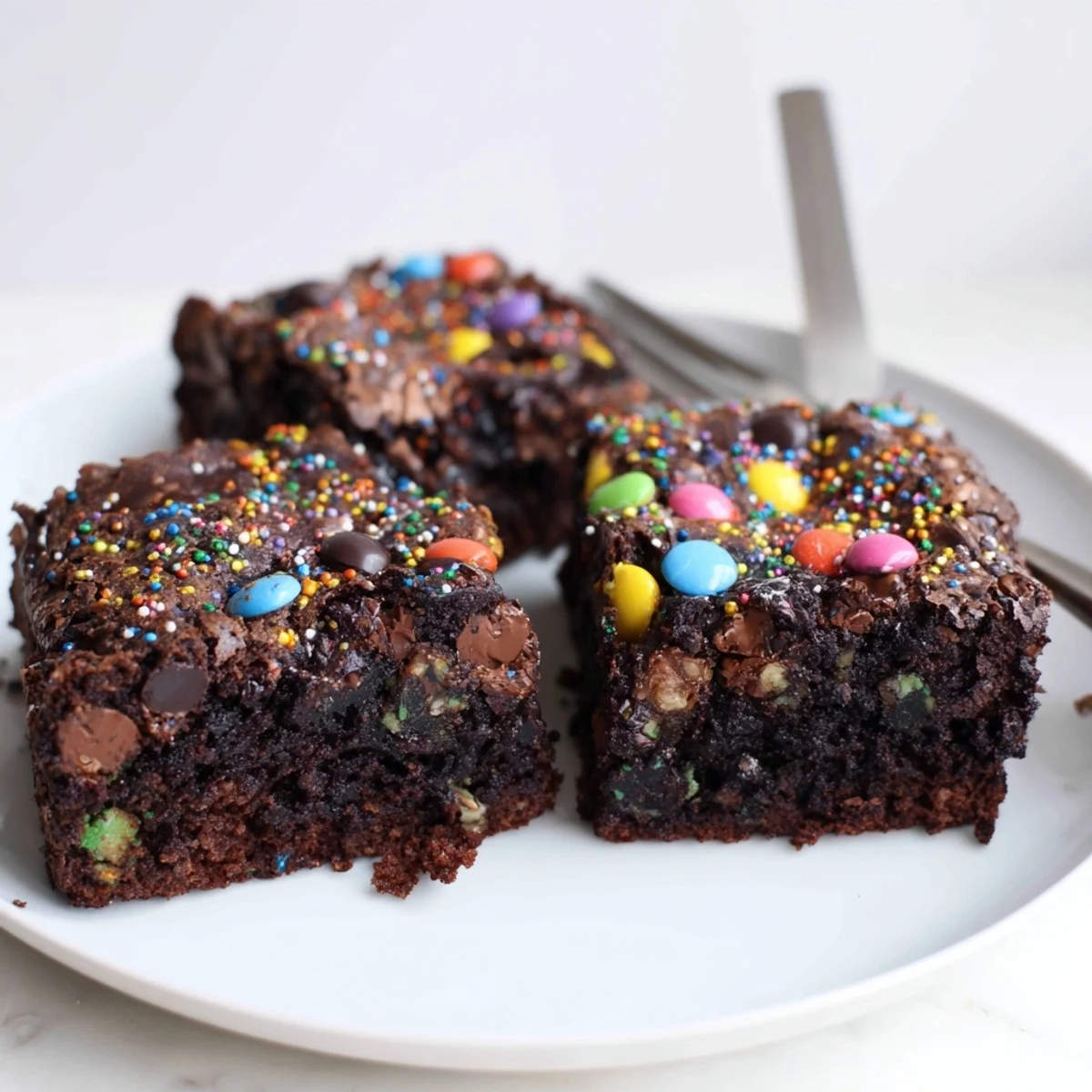 Warm Sourdough Cosmic Chocolate Brownies cooling on parchment, studded with melty chips