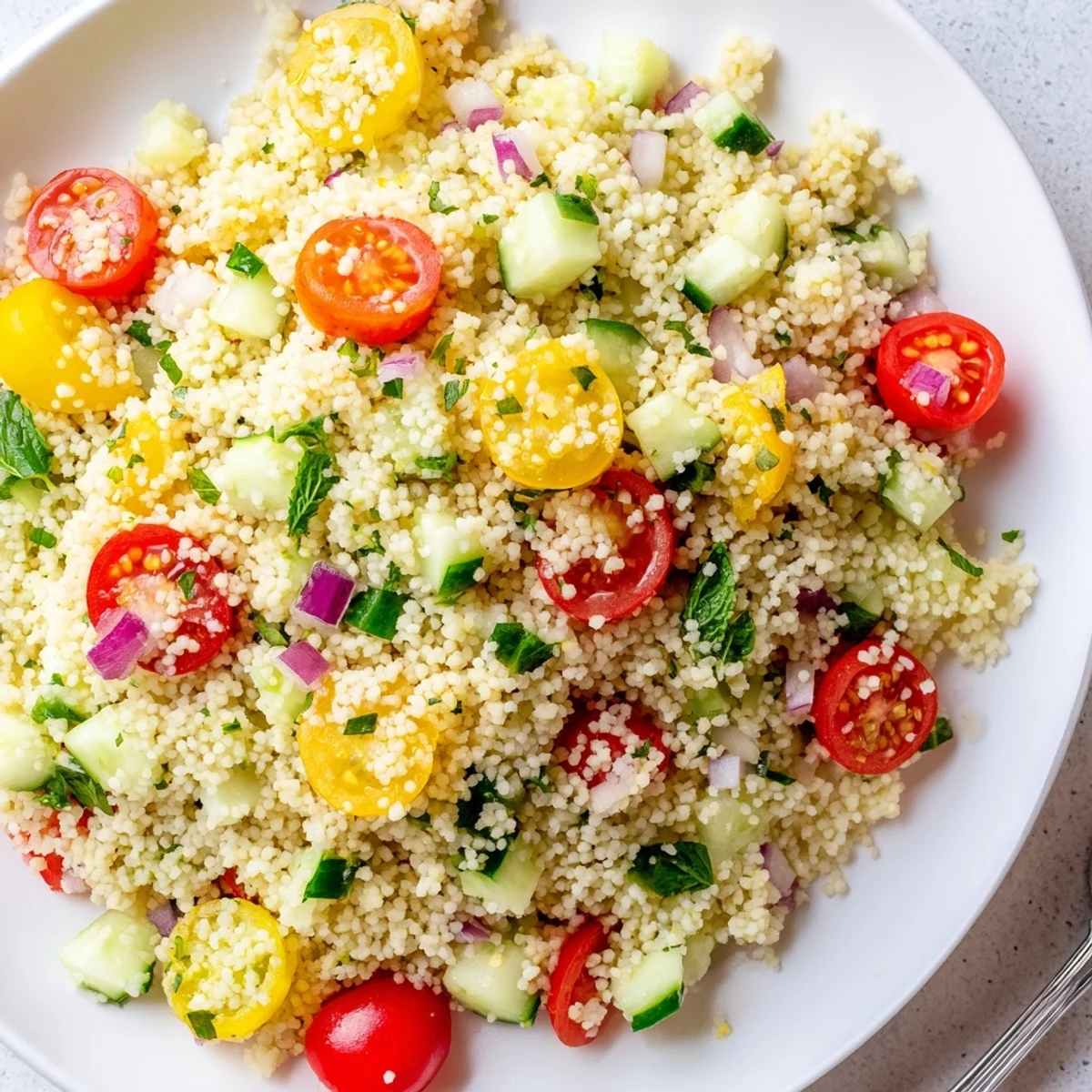 Bright Cucumber Lemon Couscous Salad served as a vibrant summer side.