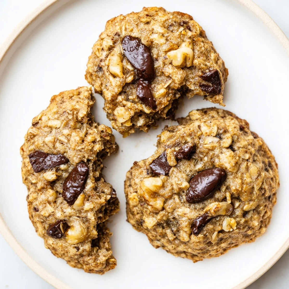 Stacked Banana Oat Cookies beside morning coffee, naturally sweet and golden