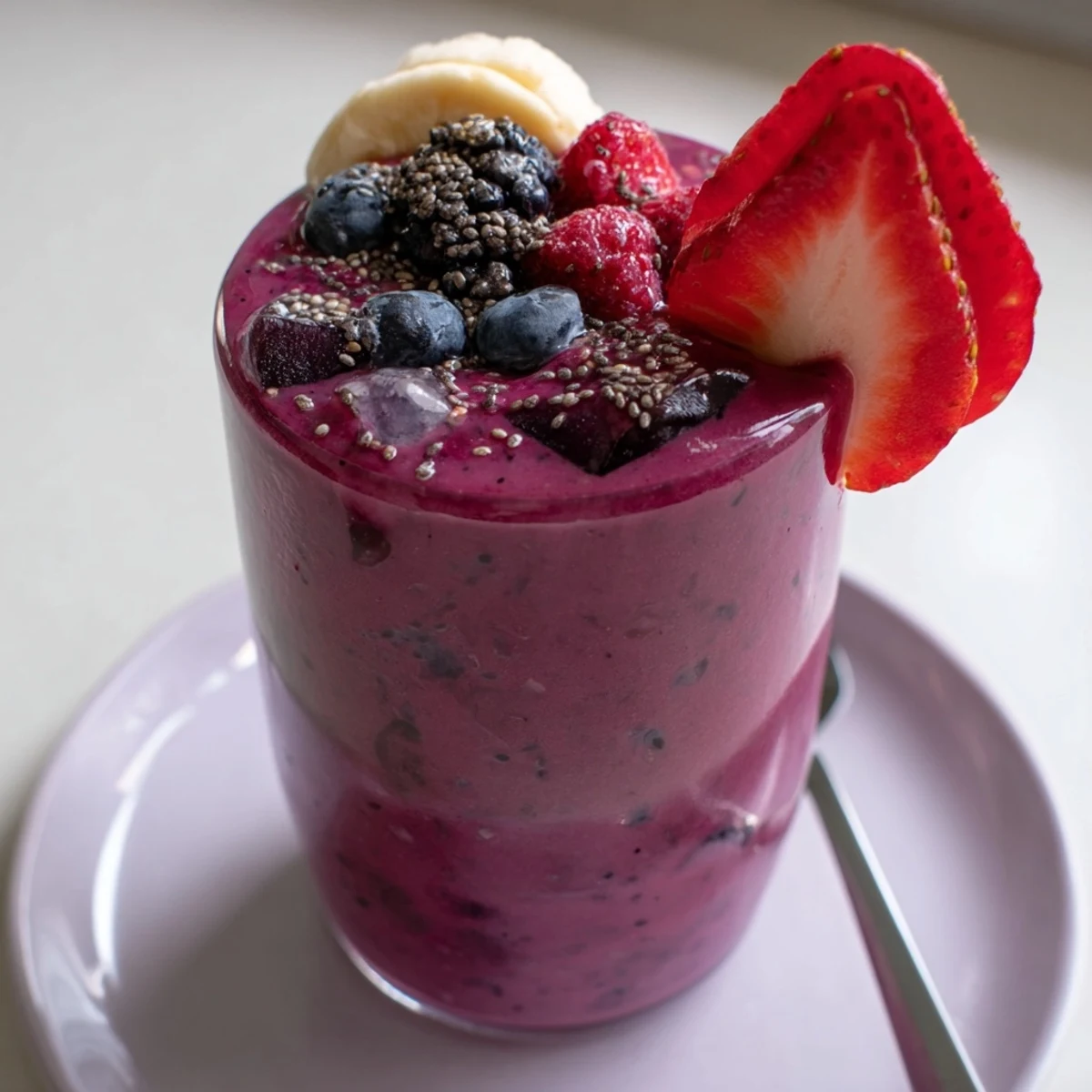 Vibrant Summer Berry Smoothie in a mason jar, tangy and refreshing  