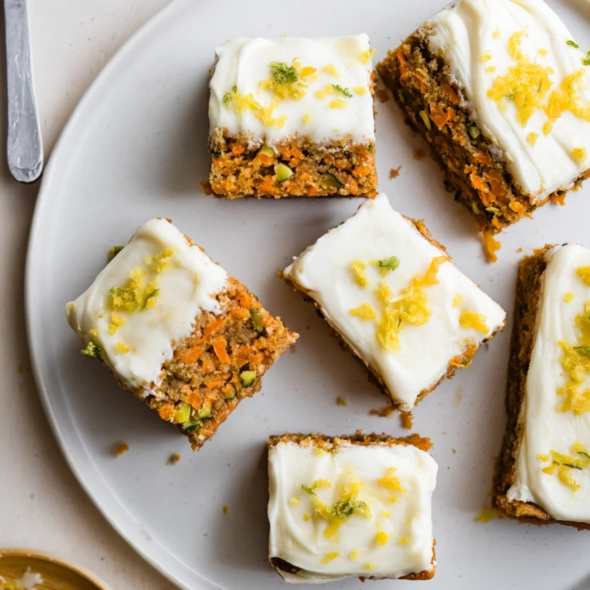 Spiced Ginger Carrot And Zucchini Bars With Lemon Cream Cheese Frosting, moist, gingery