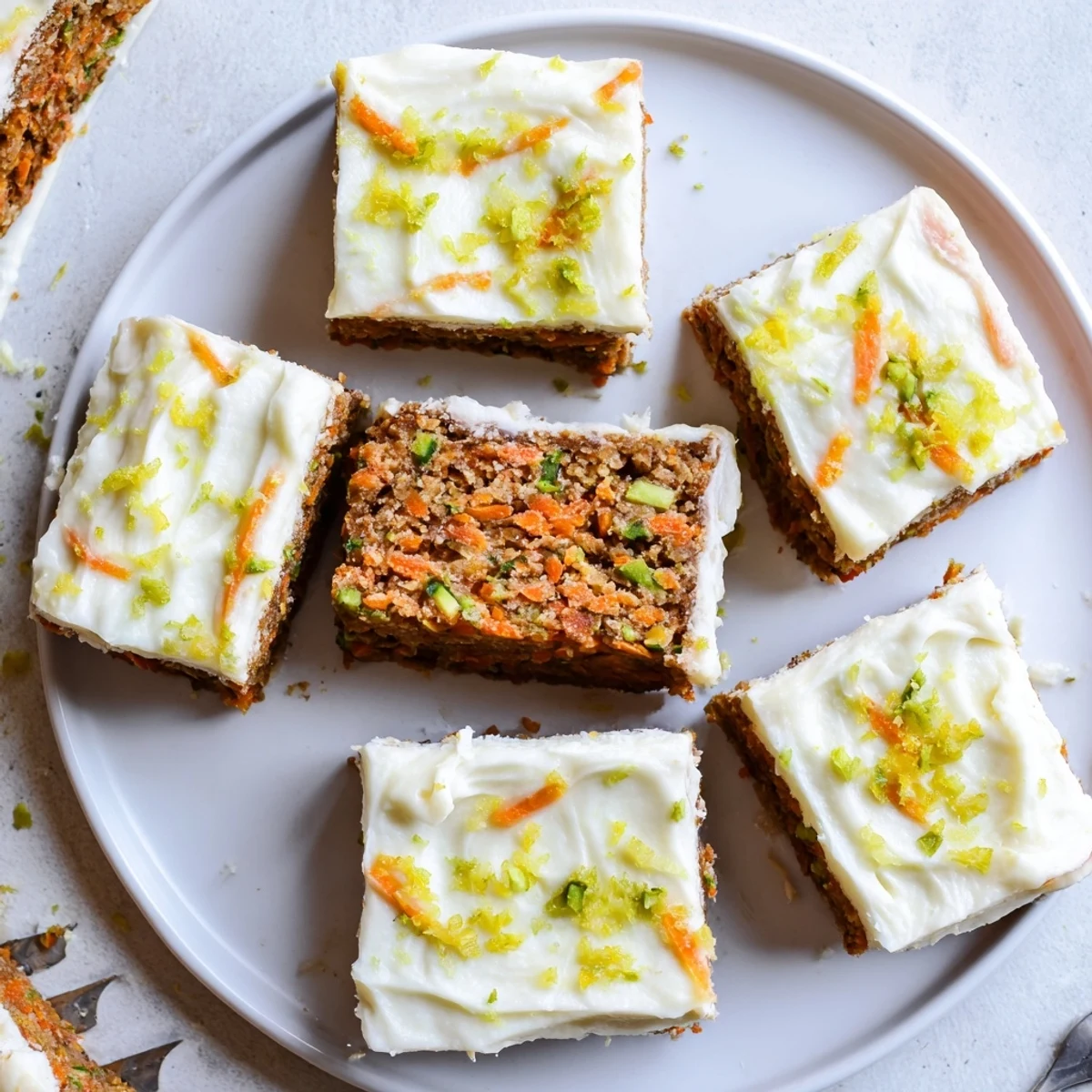 Spiced Ginger Carrot And Zucchini Bars With Lemon Cream Cheese Frosting, zesty lemon cream