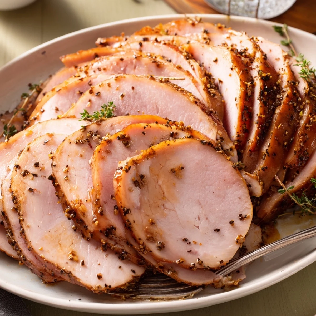 Homemade Sandwich Deli Meat sliced thin, tender, juicy on wooden board