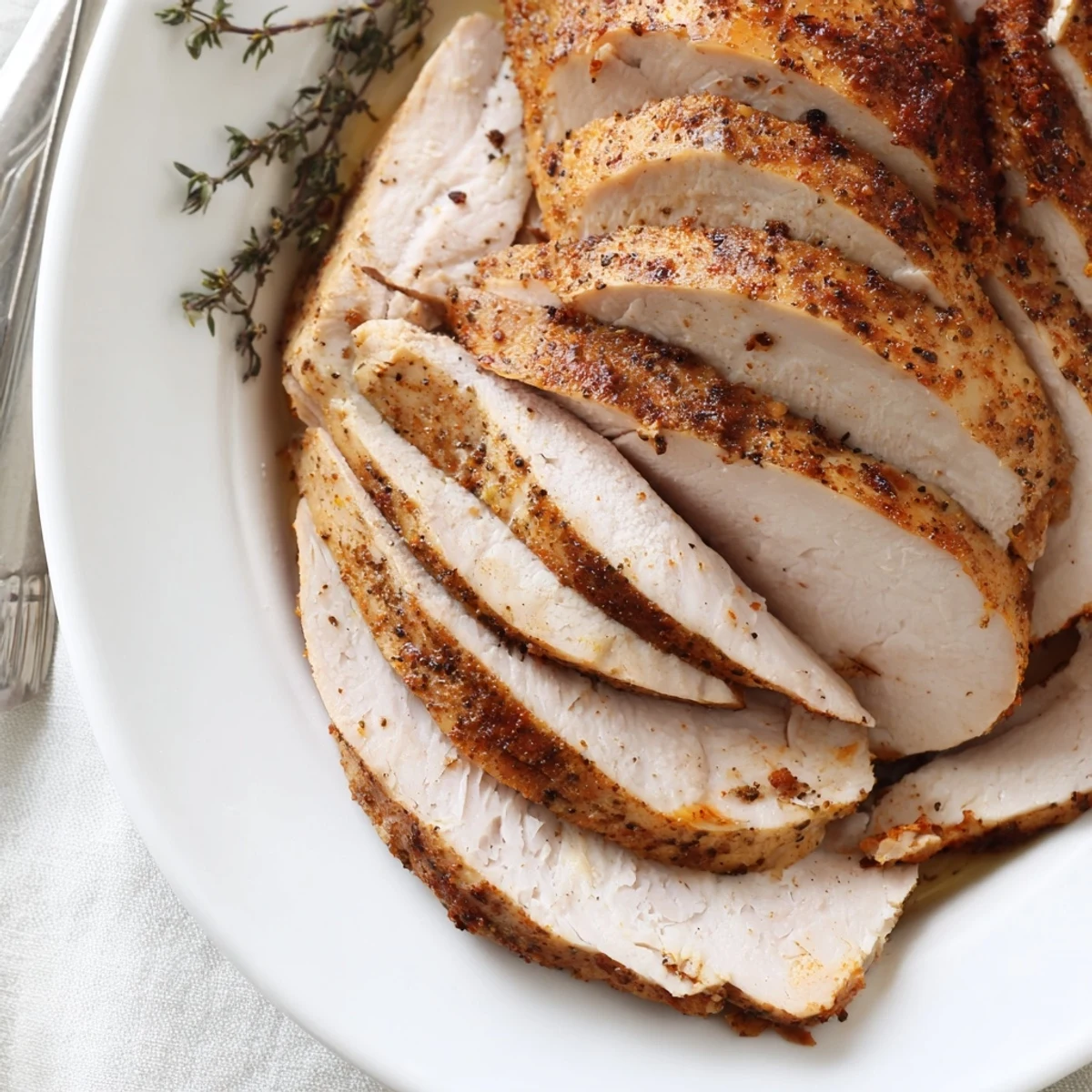 Smoky, seasoned Homemade Sandwich Deli Meat chilled, sliced for charcuterie board