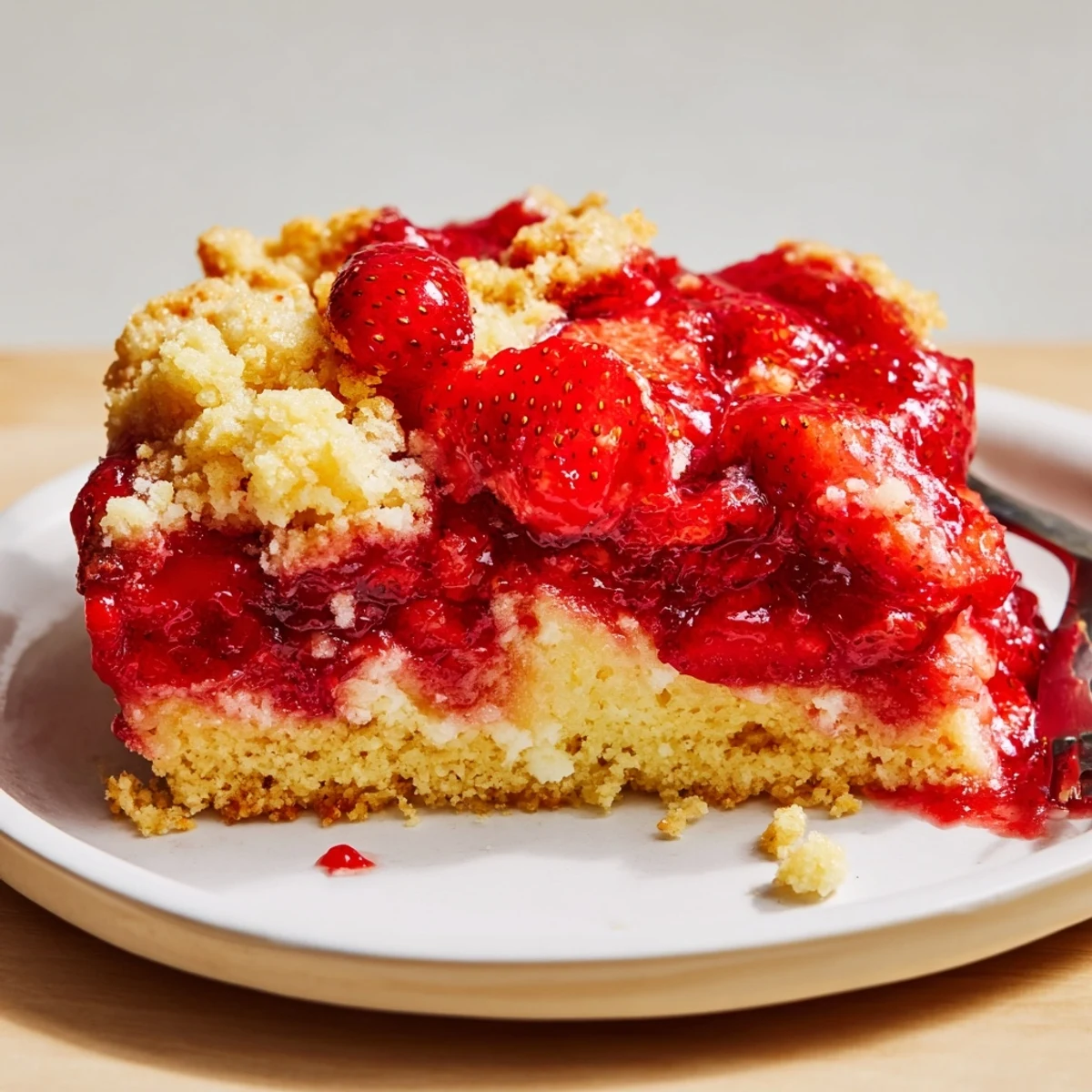 Easy Strawberry Cheesecake Dump Cake baked in a 9x13 dish, rich and buttery