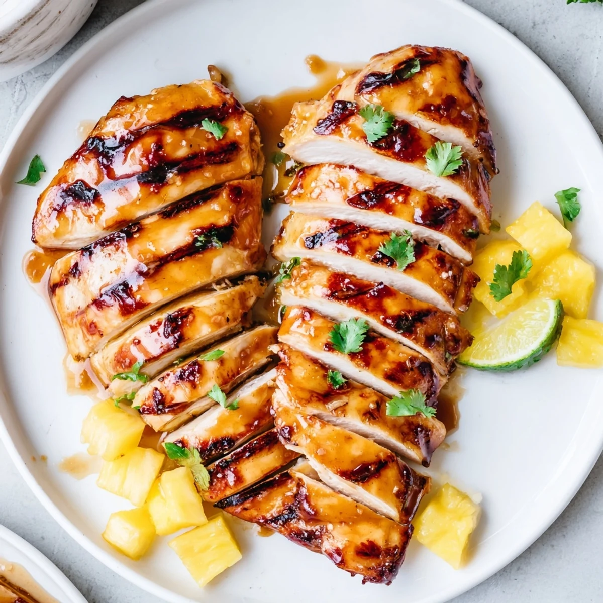 Grilled Mango Pineapple Chicken Recipe: juicy, caramelized edges, cilantro and lime