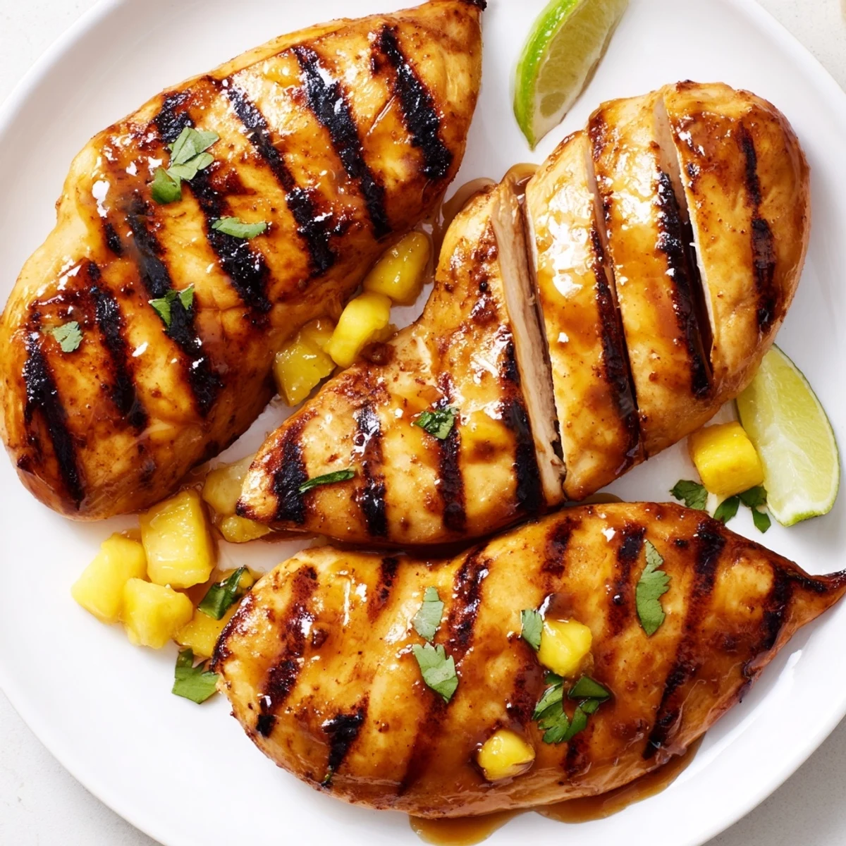 Weeknight Grilled Mango Pineapple Chicken Recipe marinated with fresh ginger and smoky paprika
