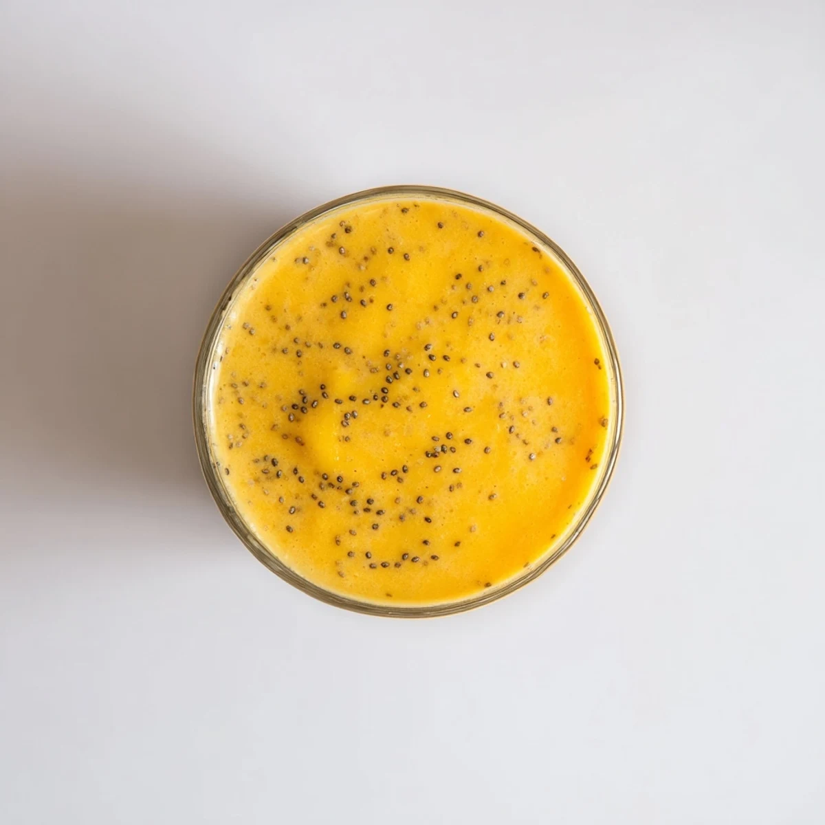 Vibrant Tropical Sunrise Protein Smoothie poured into two glasses with swirls of golden orange color and tropical fruit chunks visible throughout the thick creamy drink