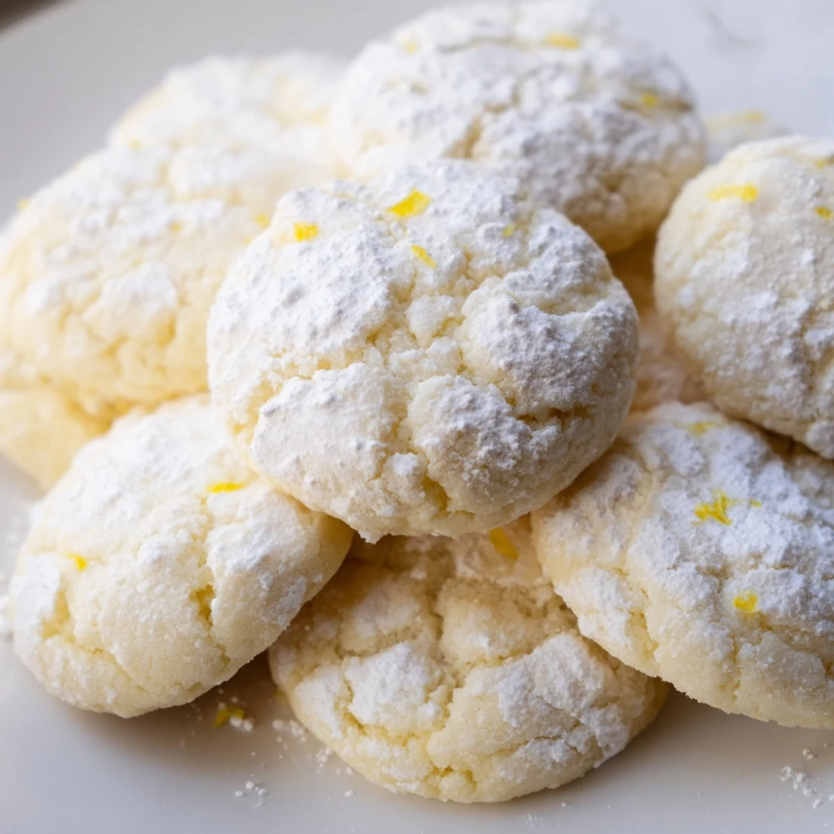 Close-up of homemade lemon cookies with crumbly edges and sugary coating on baking sheet