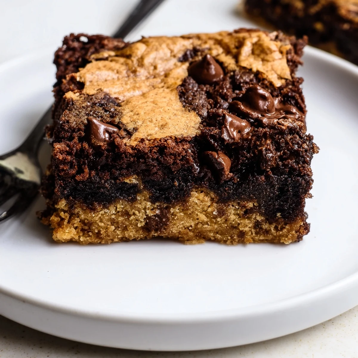 Warm Fudgy Chewy Brookies Recipe served on plate with melting vanilla ice cream