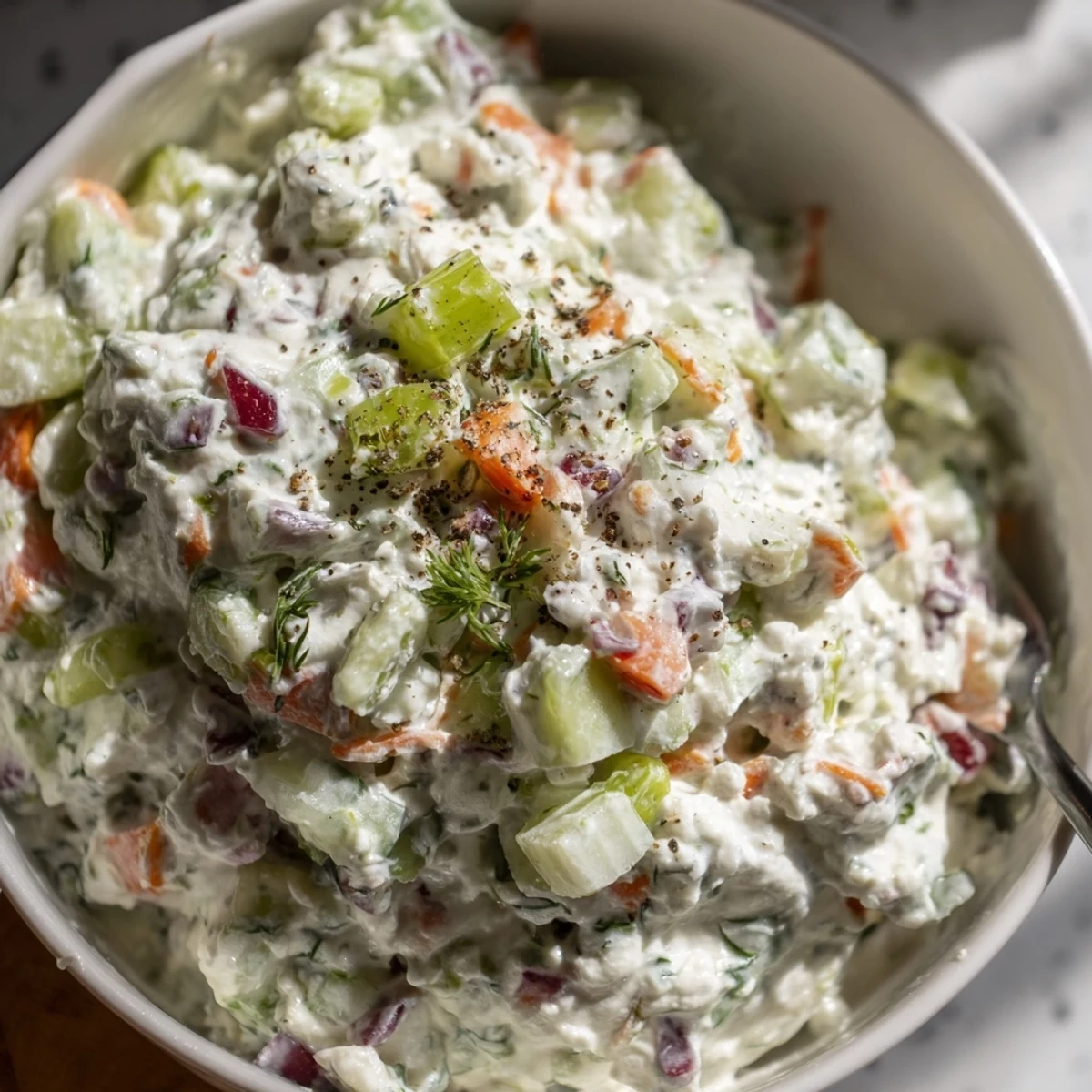 Chilled Garden Vegetable Spread Recipe with tangy lemon, crunchy celery, parsley.