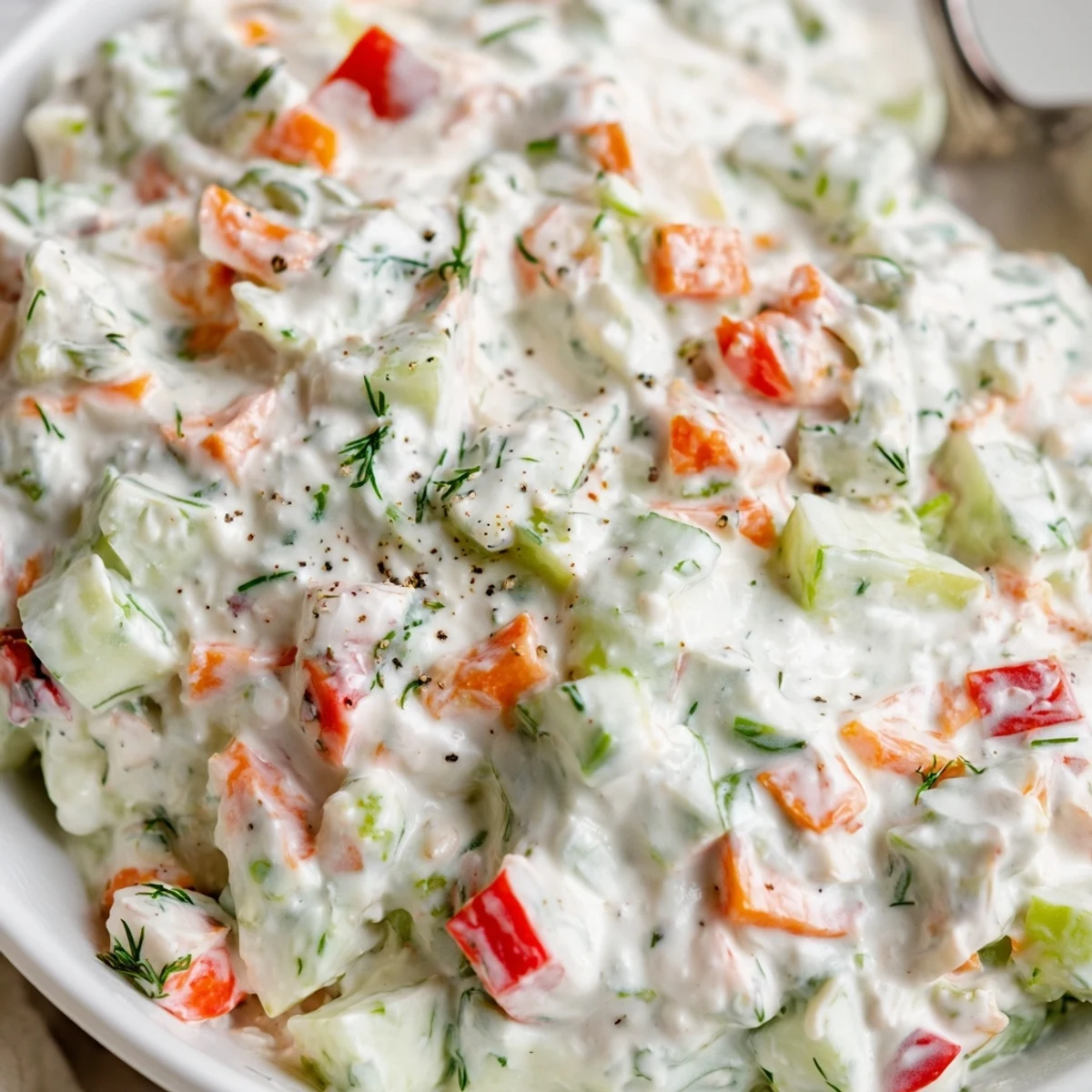 Creamy Garden Vegetable Spread Recipe on crackers, vibrant diced veggies, chilled.