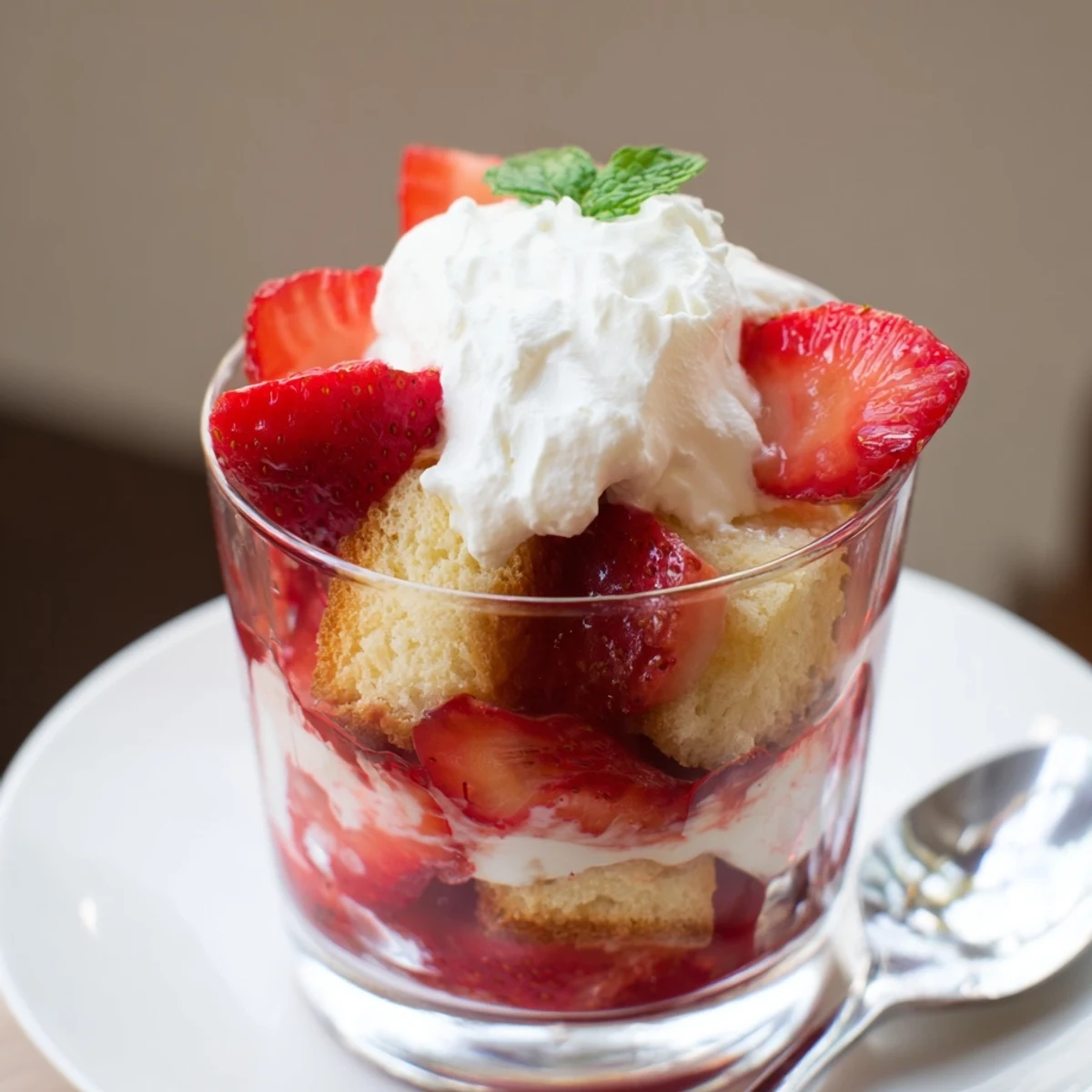 Chilled Strawberry Shortcake Trifles served with mint garnish, spoon-ready summer dessert