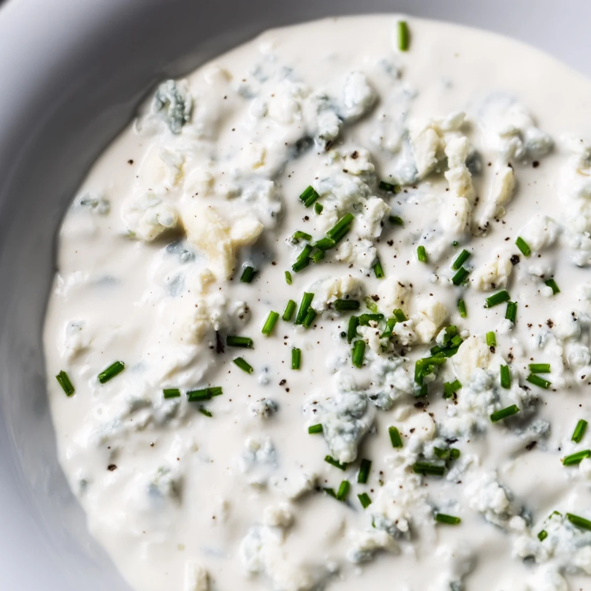 Creamy blue cheese dip served in a bowl with fresh celery sticks