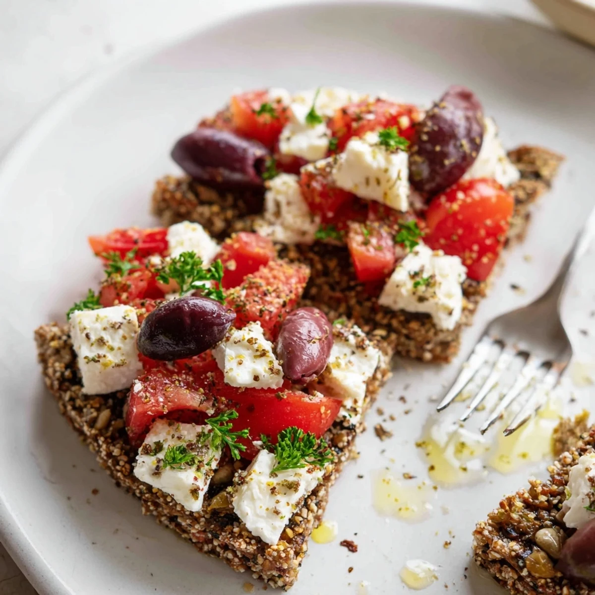 Crispy Cretan feta rusks garnished with kalamata olives on a rustic platter