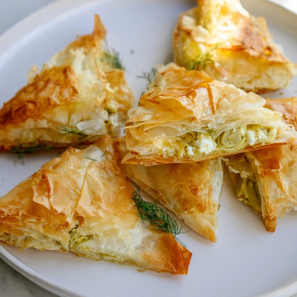 Crispy artichoke and Graviera filo puffs served warm with a yogurt dipping sauce