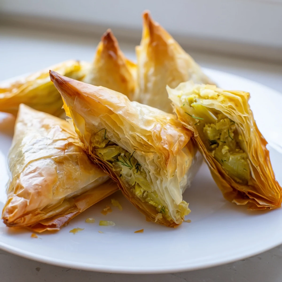 Bite-sized artichoke and Graviera filo puffs bursting with melted cheese and fresh herbs