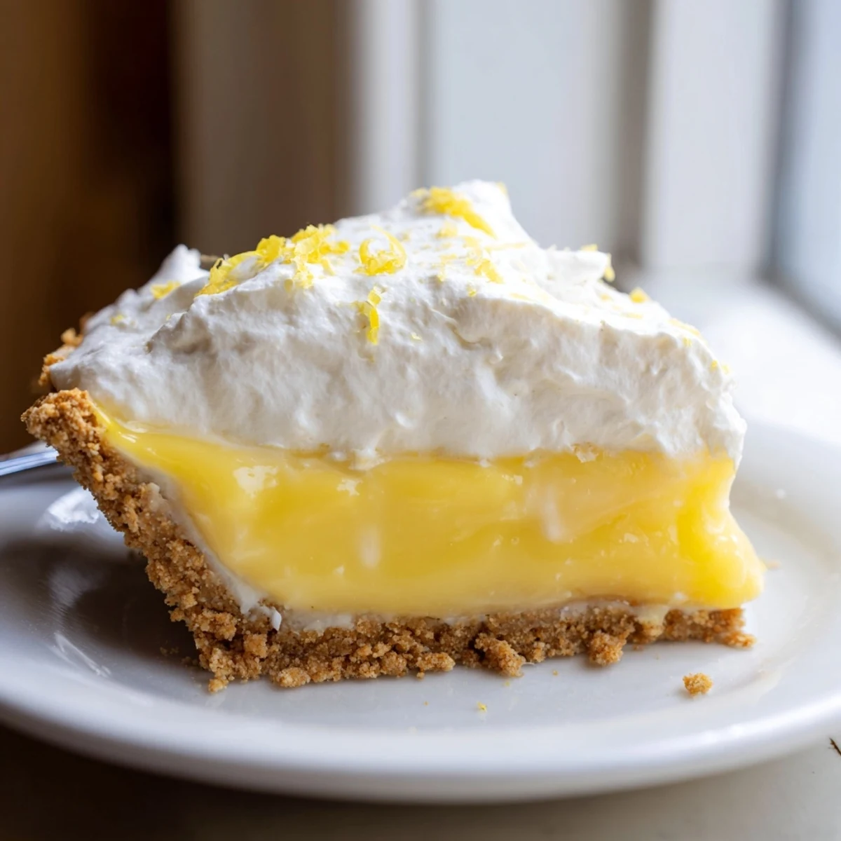 Real lemon pie chilled to perfection with zesty curd and crumbly crust