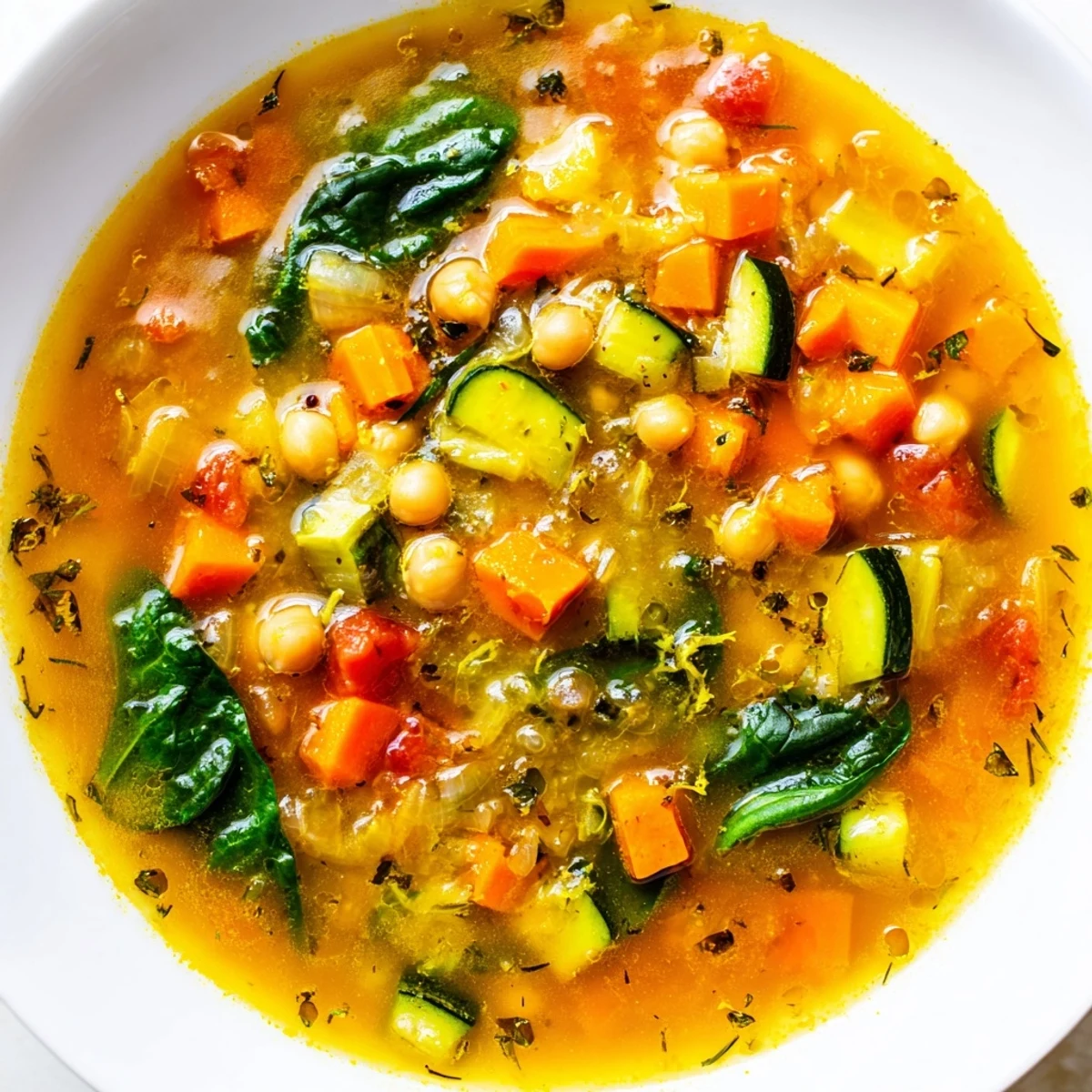 Vegan Italian Penicillin Soup ladled into a rustic bowl beside crusty bread for dipping