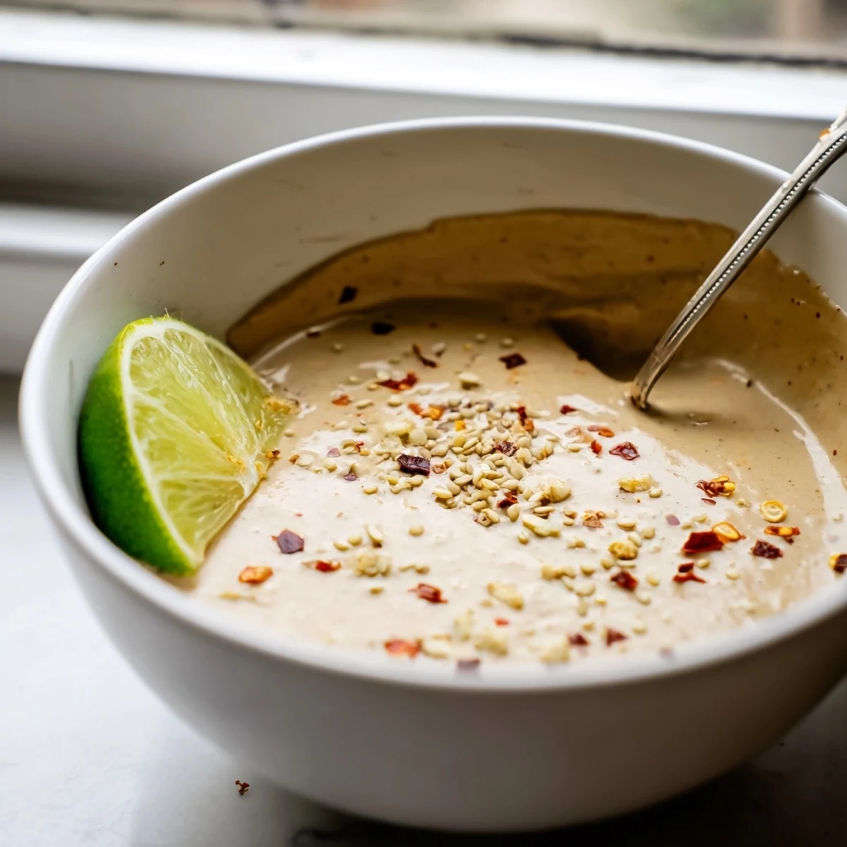Velvety chili lime tahini sauce served as a dip alongside fresh crudités