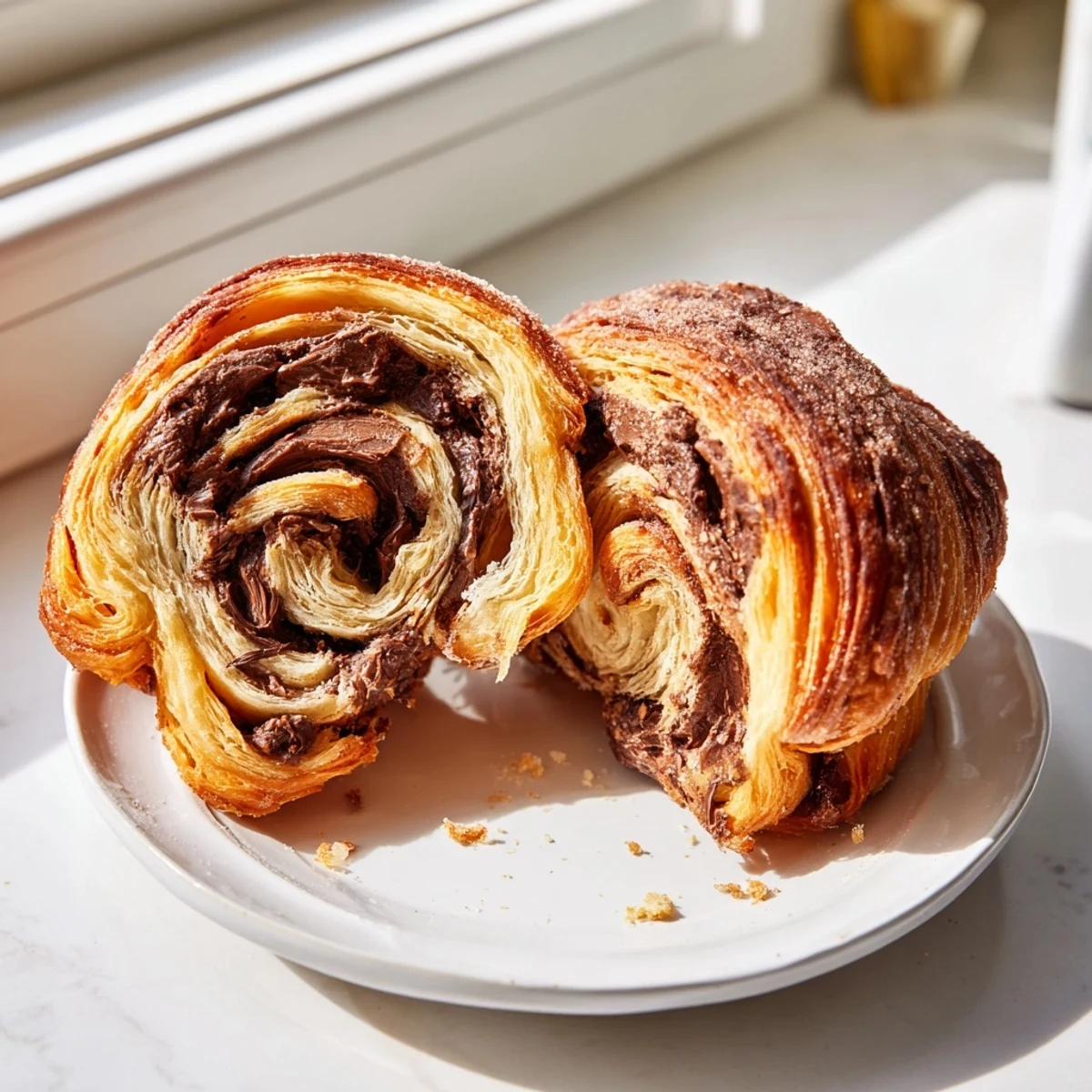 Decadent cruffins filled with chocolate and topped with powdered sugar for brunch