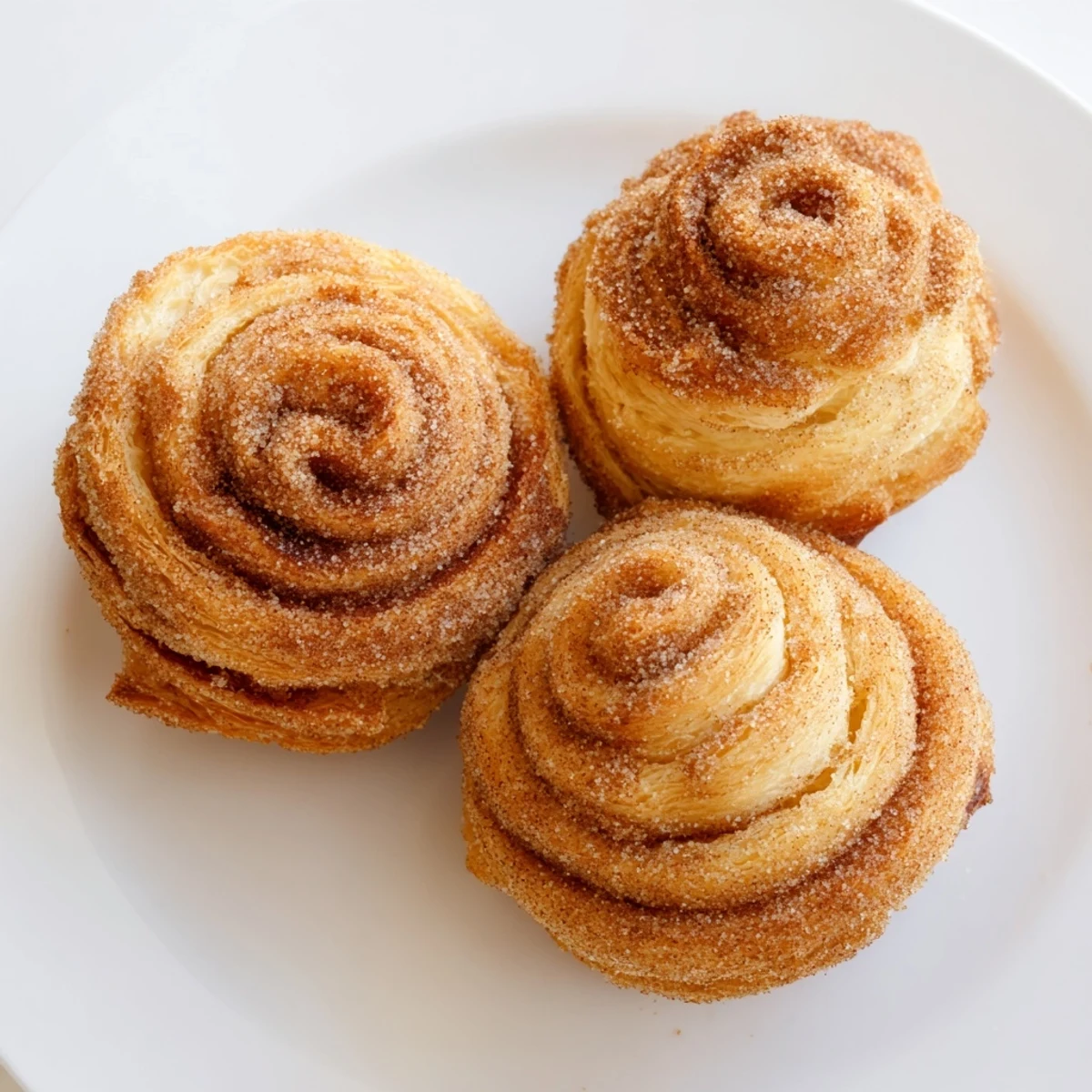 Warm cruffins coated in cinnamon sugar on a rustic breakfast plate