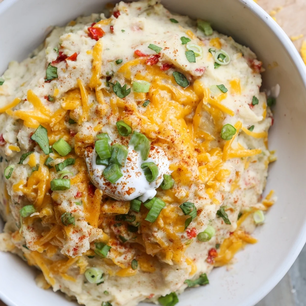 Golden Tex Mex mashed potatoes loaded with jalapeños and smoked paprika