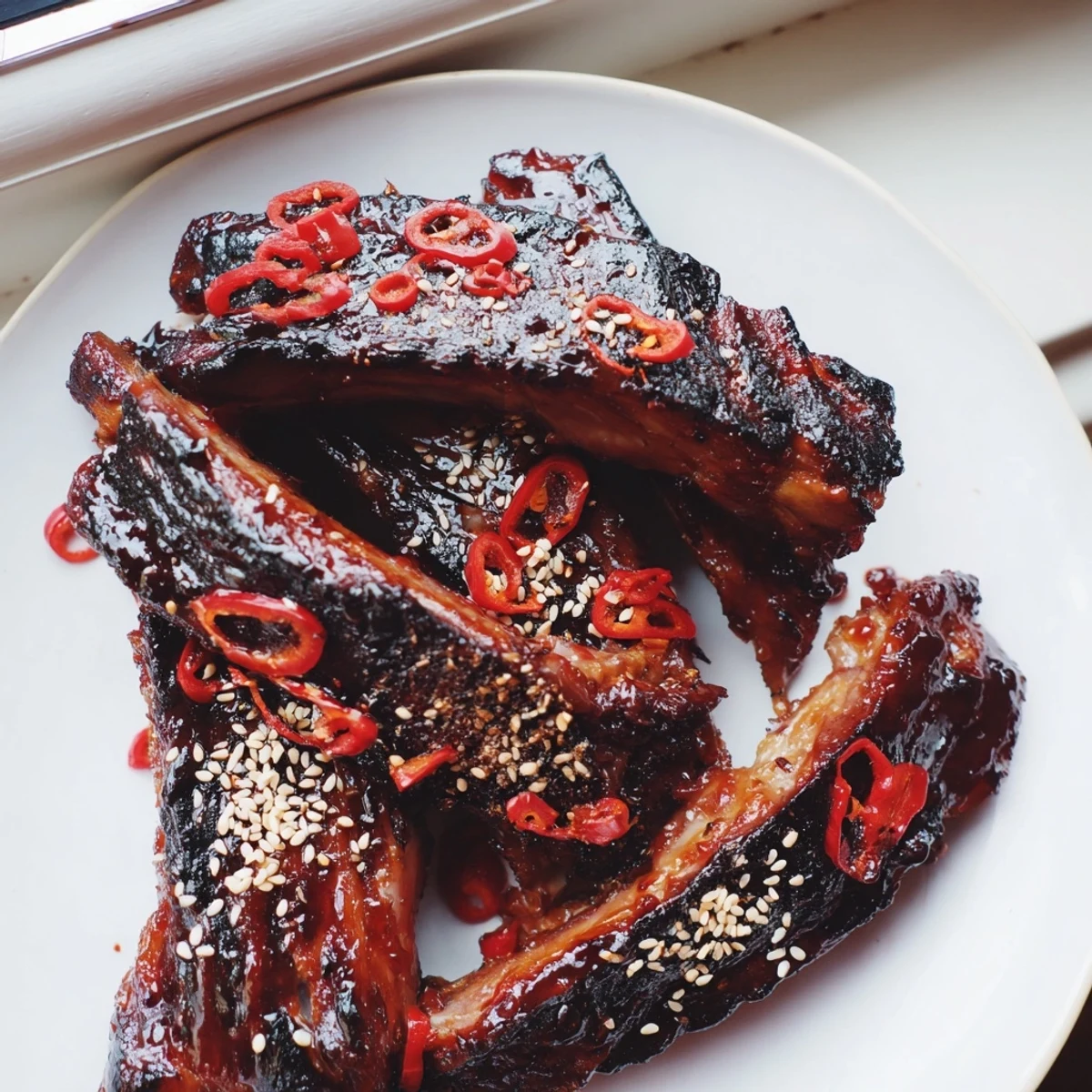 Tender grilled Korean BBQ lamb ribs drizzled with bright yuzu citrus and sesame seeds